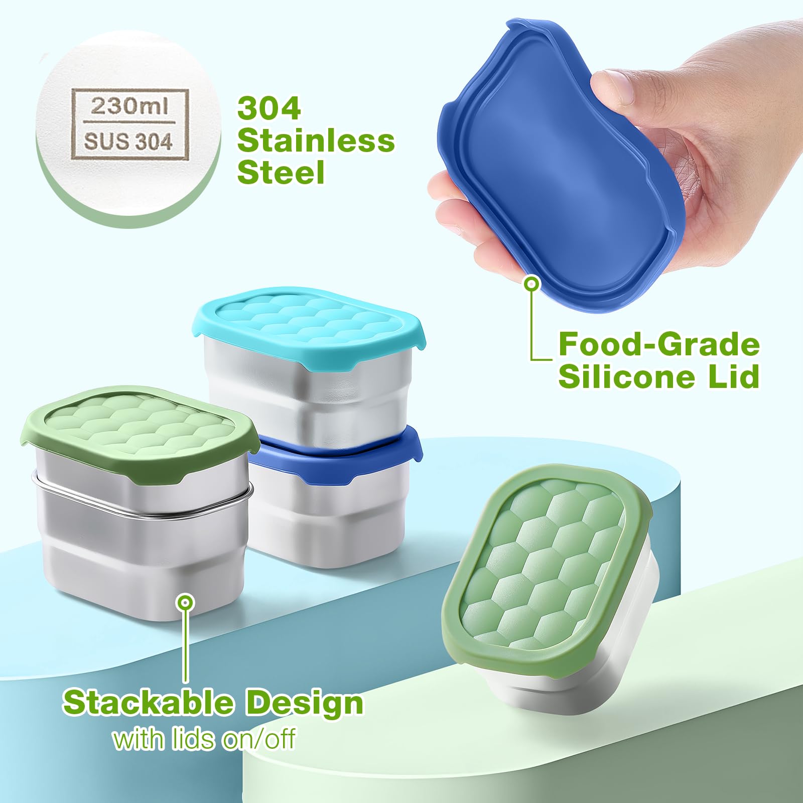 Gencywe 3 Pack Stainless Steel Snack Containers For Kids, 8 Oz Easy Open Leak Proof Small Toddler Snack Containers With Silicone