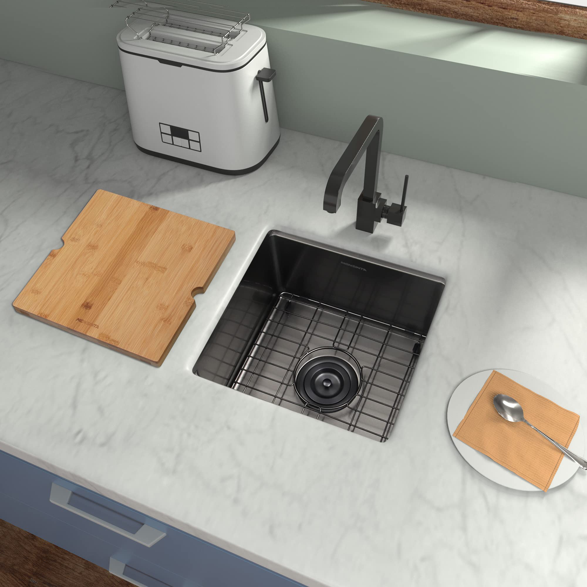 Monsinta Black Bar Sink, Undermount Bar Sink, 15'' X 15'' Small Bar Sink, Rv Sink, 16 Gauge Stainless Steel Workstation Kitchen