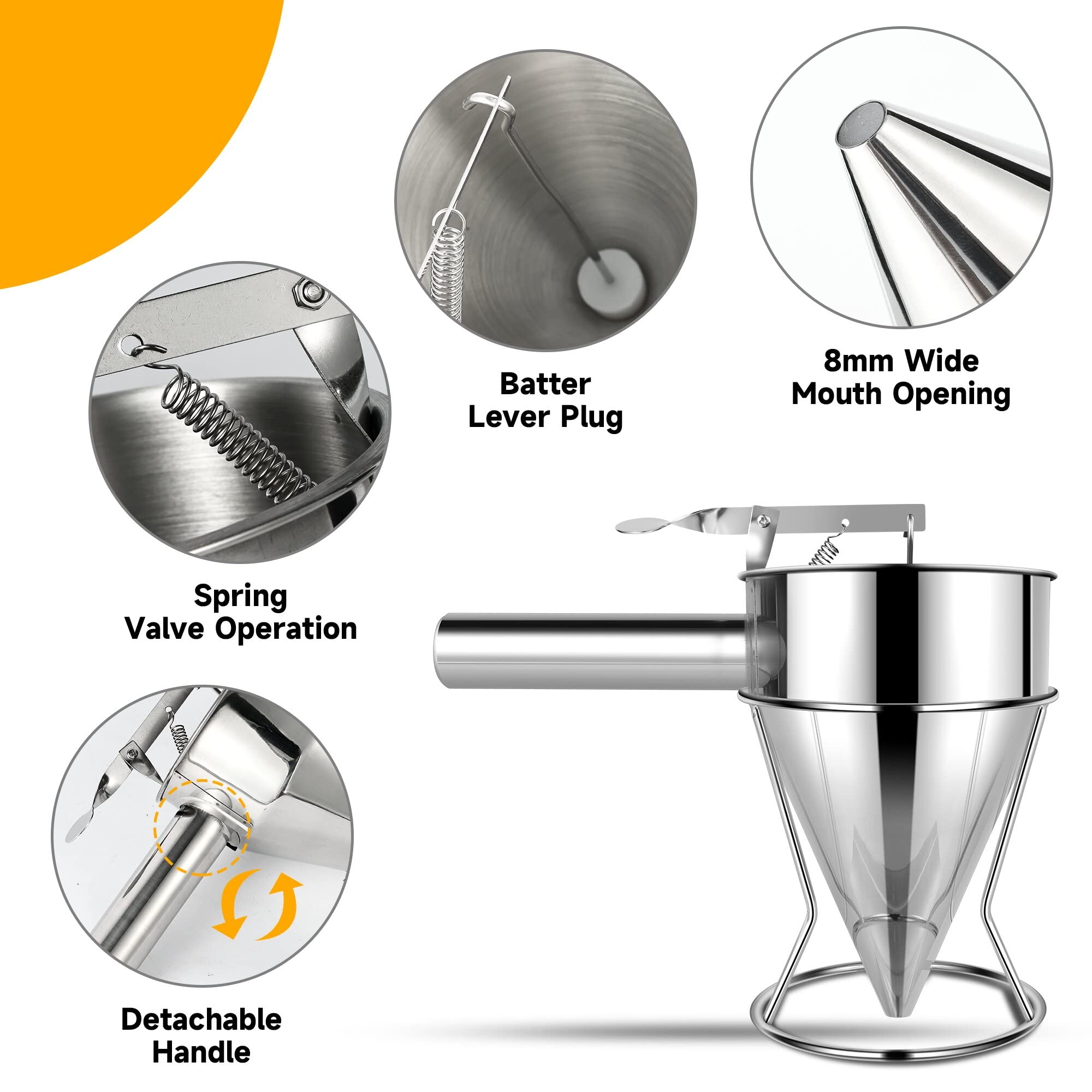 EgieMr Stainless Steel Pancake Batter Dispenser Funnels with Stand Great for Cupcakes  Takoyaki or Any Baked Goods
