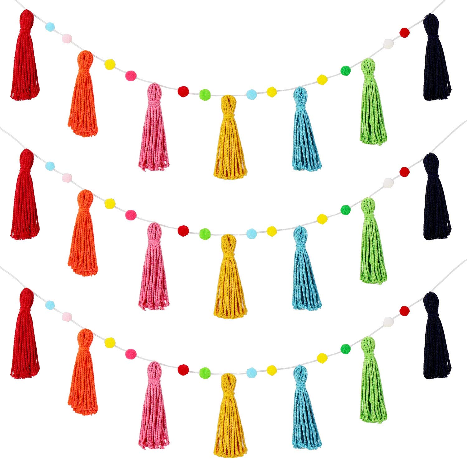 Syhood 3 Pcs Colorful Boho Tassel Garland Rainbow Pom Pom Each 50   Colorful Tassel Garland Classroom Decoration Boho Banner for