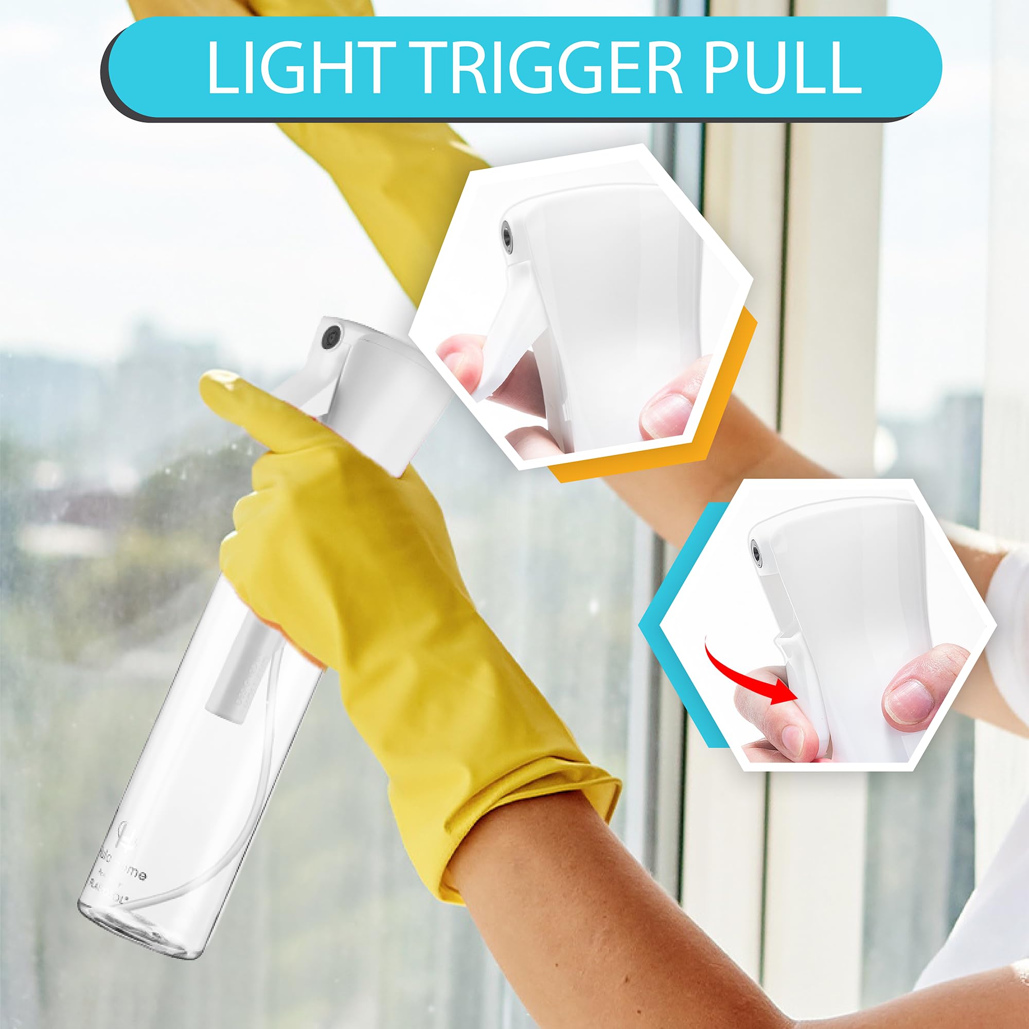 Hula Home Continuous Spray Bottle (10.1oz/300ml) Empty Ultra Fine Plastic Water Mist Sprayer - For Hairstyling  Cleaning  Salons  Plants  Essential Oil Scents & More - White