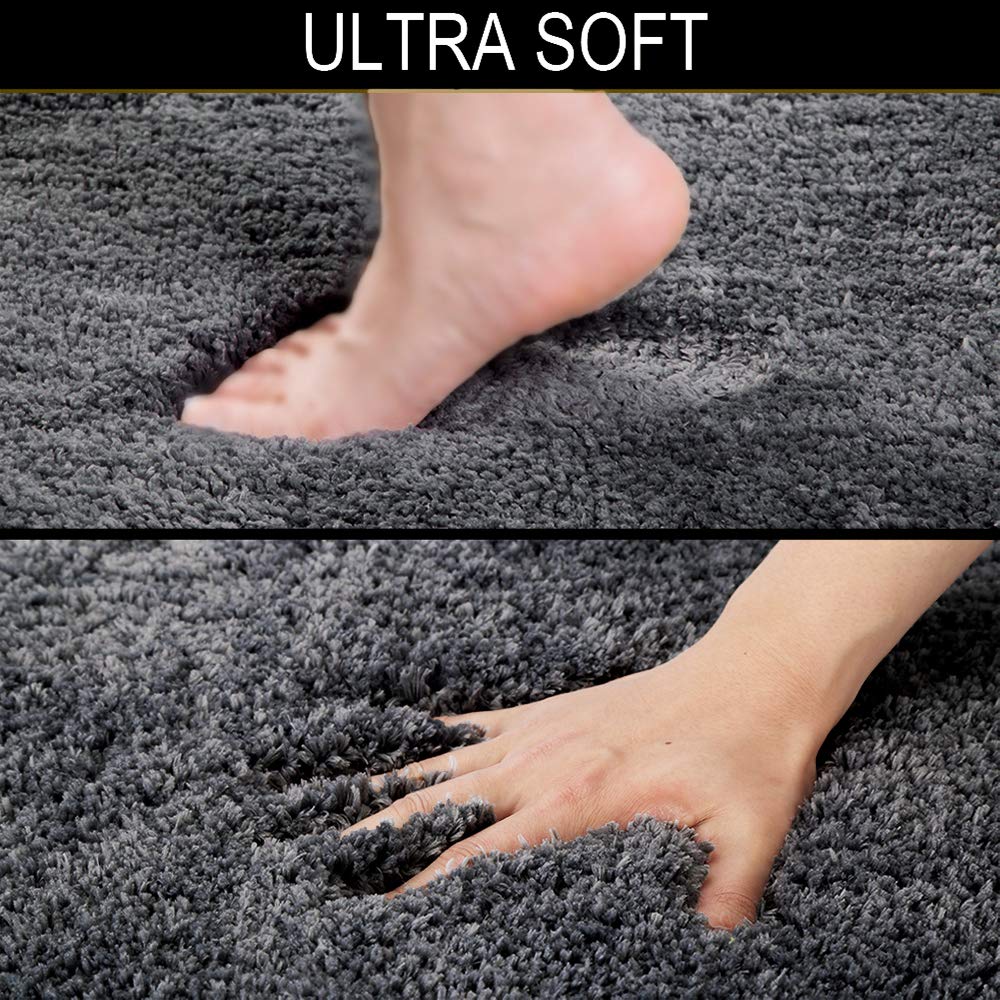 Walensee Shaggy 2 Piece Bath Rug Sets (Dark Grey) 20 X 24 U Shape Contour Rug & 20 X 32 Bathroom Rug Machine Wash/Dry Bath Mats