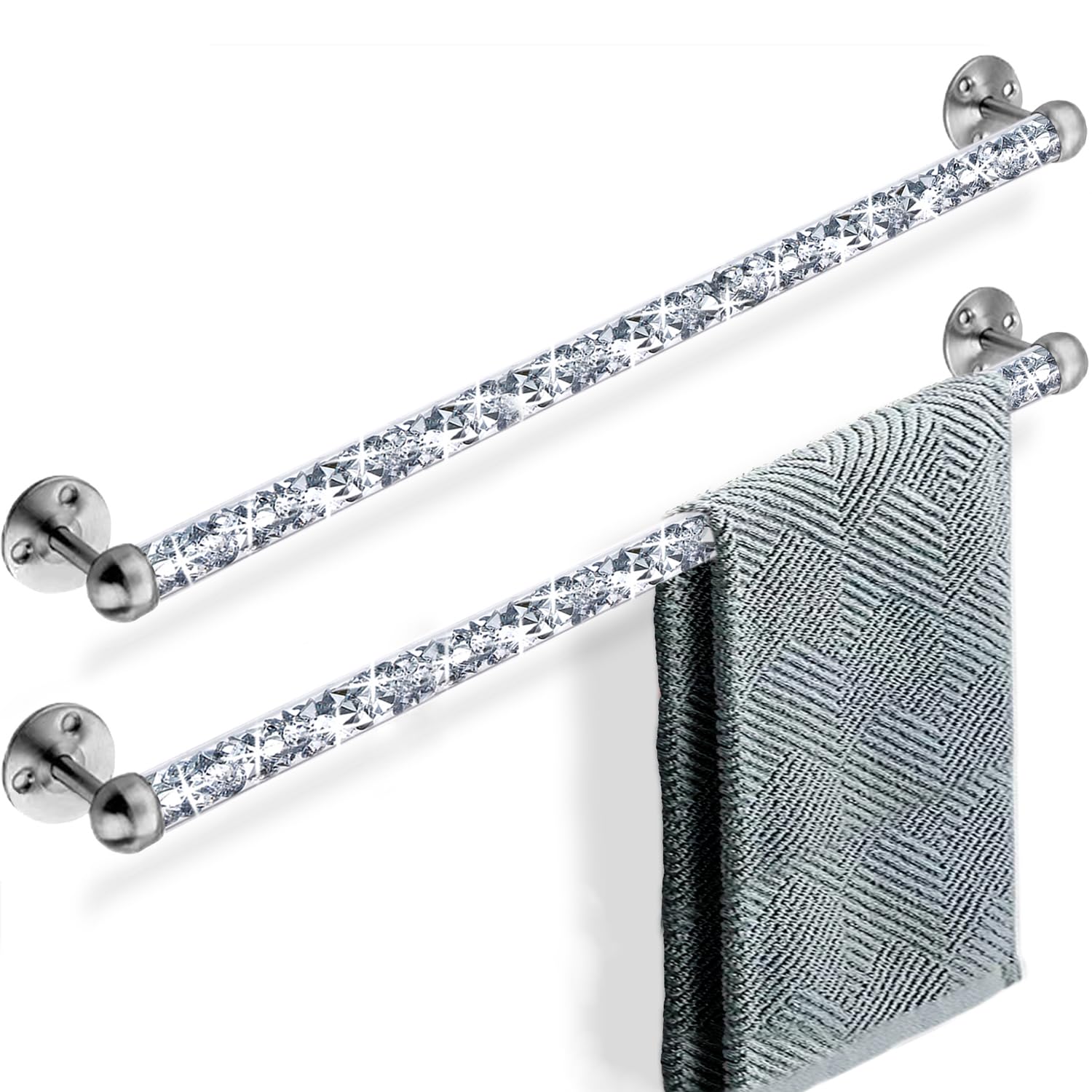 Meetart Crushed Diamond Glass Towel Bar For Bathroom,Set Of 2 Towel Rods Wall-Mounted ,Towel Racks For Bath Towels,Hand Towels(2
