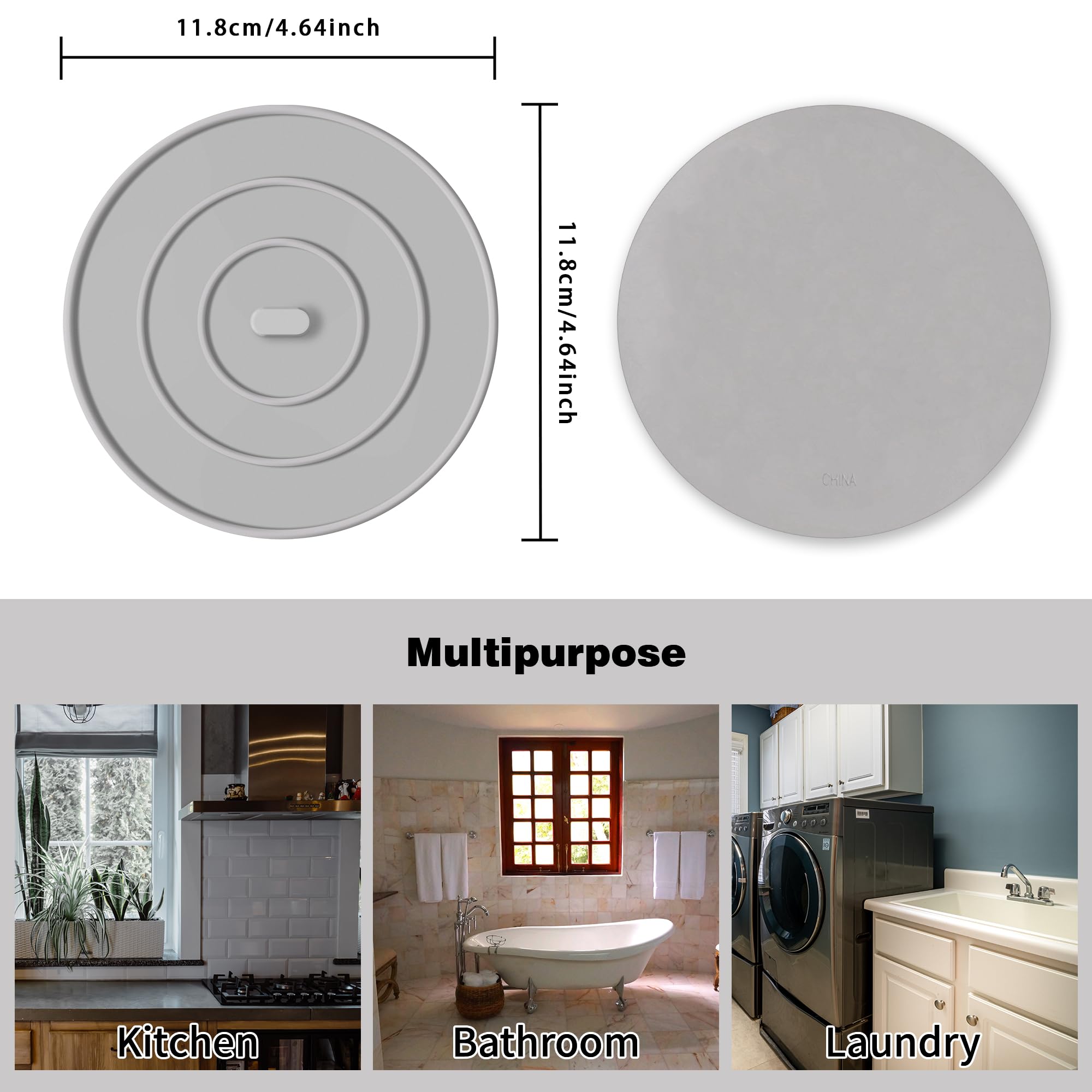 Silicone Tub Stopper 4 Packs, Large Bathtub Stopper Drain Plug, Flat Suction Drain Cover For Kitchen, Drain Stopper Bathroom Acc