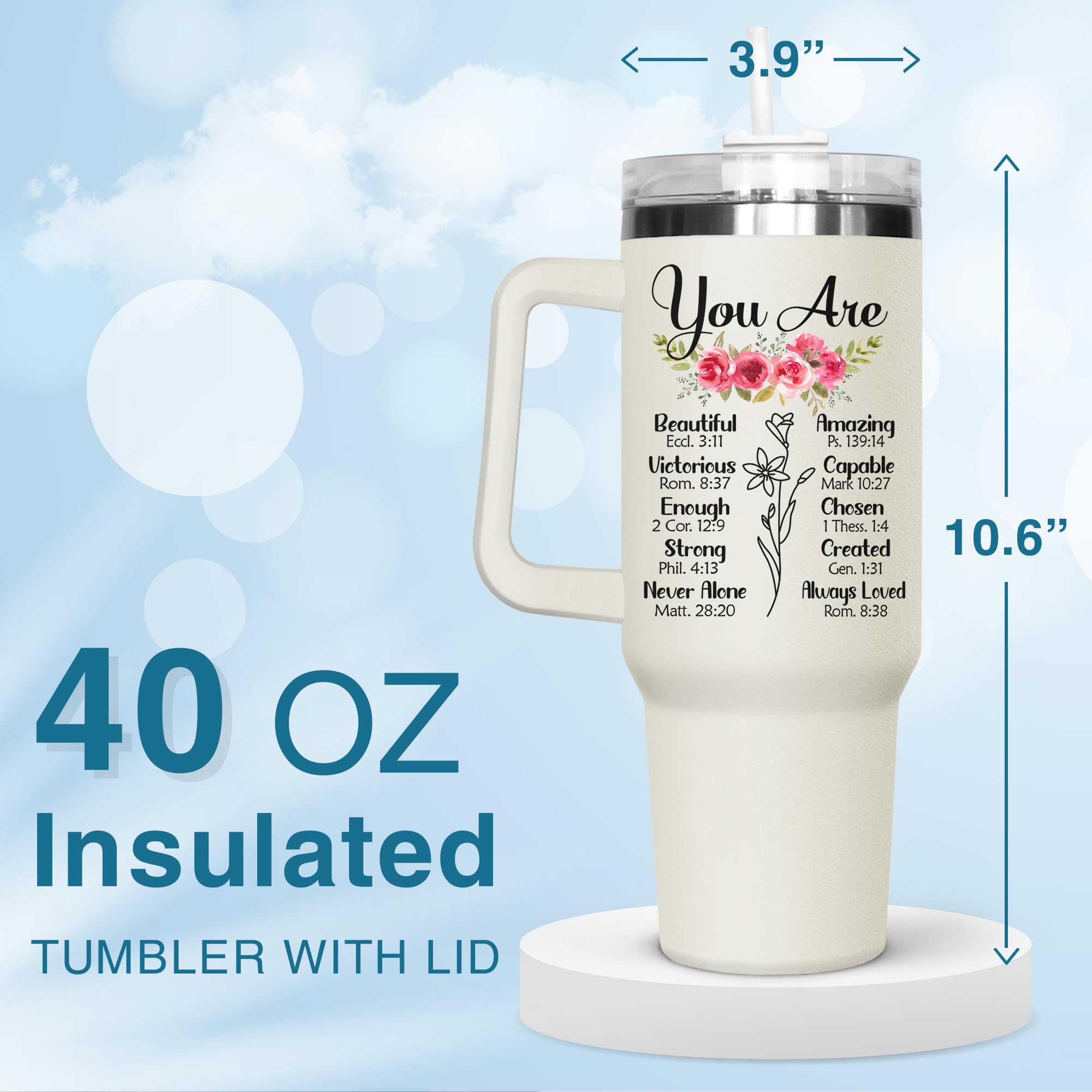 GOOLERY 40Oz Stainless Steel Tumbler - Christian Birthday Gift for Women, Inspirational Friendship Design