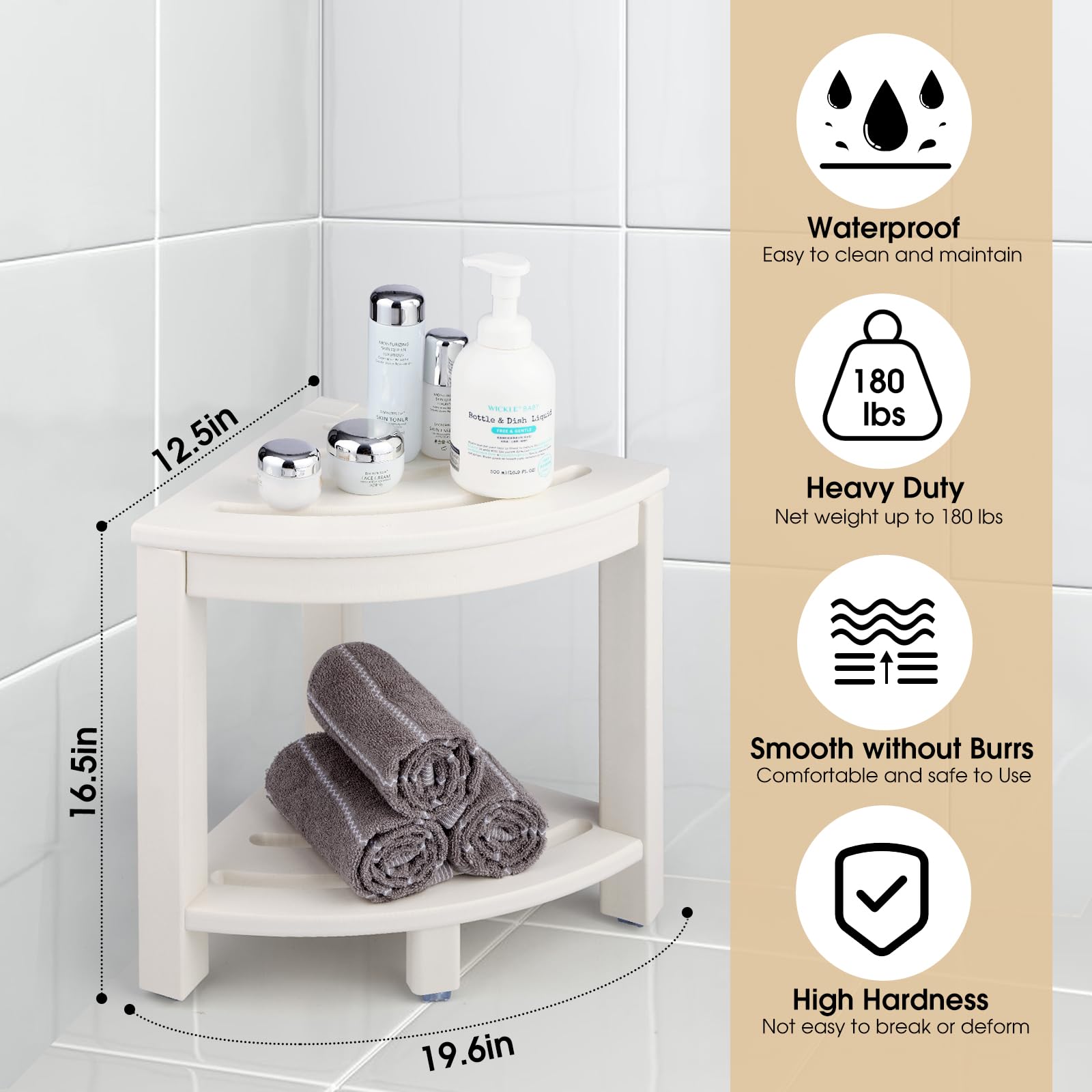 Apolimi Hdpe Corner Shower Stool,Shower Bench Seat With Storage Shelf For Shaving Legs Plastic Spa Bath Step Foot Rest For Bathr