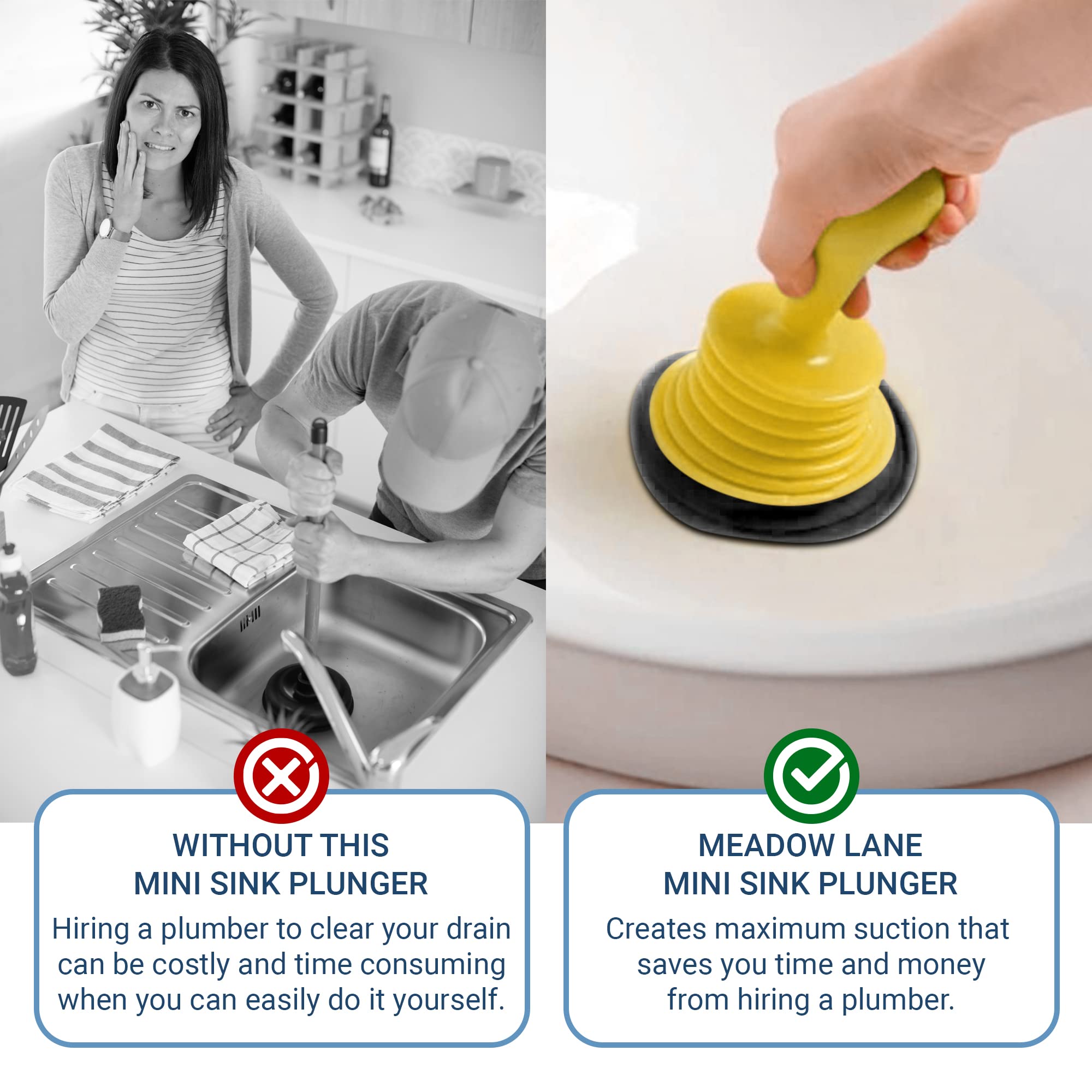 Meadow Lane Mini Drain Unclogger (7-in) Powerful Suction Plunger for Sink  Kitchen & Bath - Commercial Grade Gasket  Yellow  1-Pack