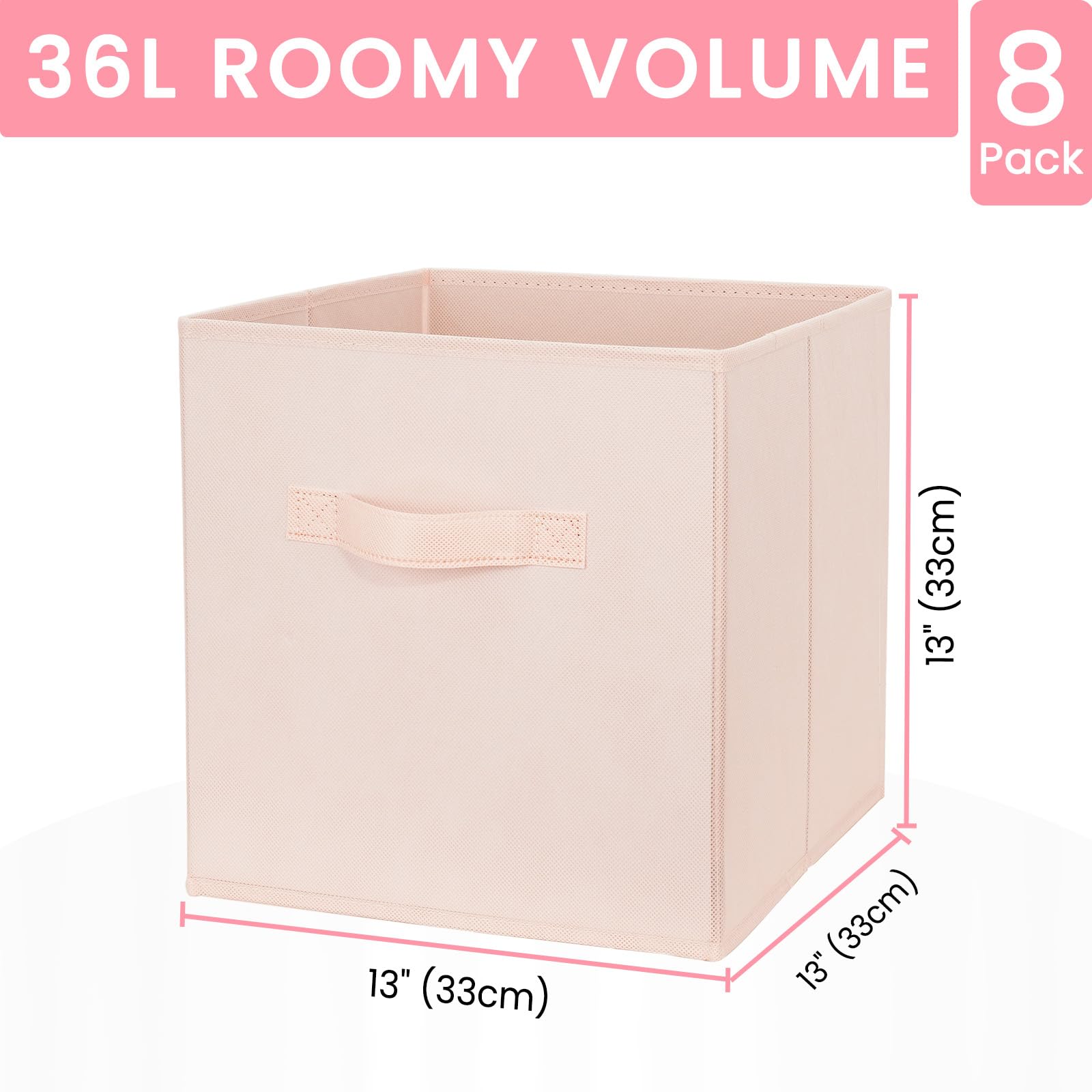Storage Cubes  13x13 Large Cube Storage Bins (Set of 8)  Fabric Collapsible Clothes Storage Bins with Dual Handles  Foldable Baby Nursery Shelf Baskets  Women College Dorm Room Essentials (Pink)