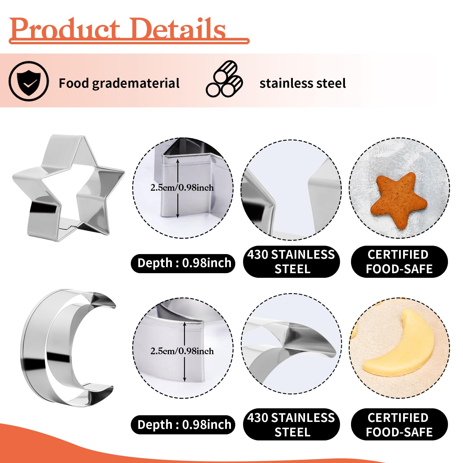 Moon And Star Cookie Cutters Shapes For Baking,Stainless Steel Biscuit Cutters For Baking,Night Sky Theme Cutters Molds For Baby