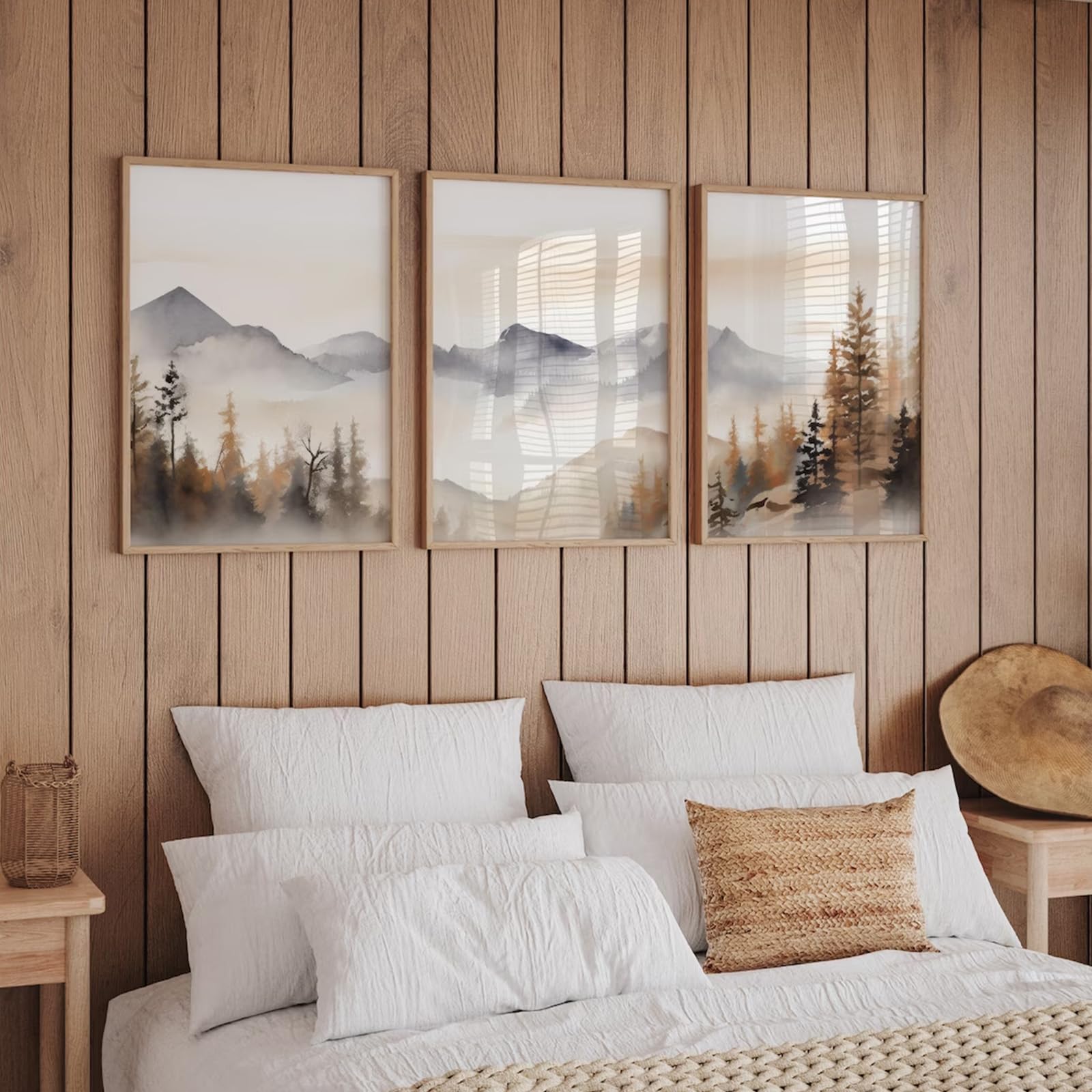 Neutral Mountain Wall Art Decor Set Of 3 Forest Canvas Wall Art Poster Landscape Wall Art Artwork Modern Pictures Abstract Paint