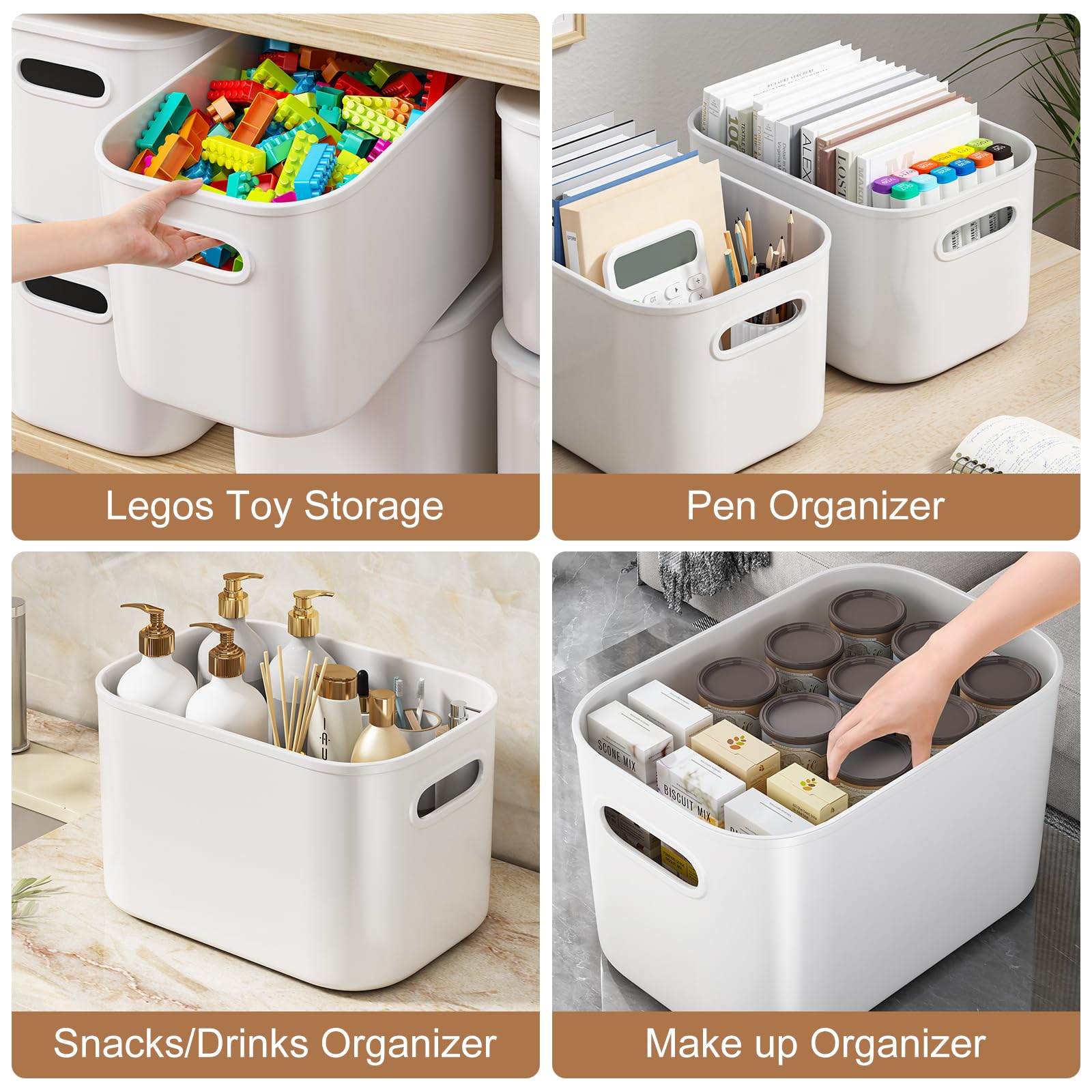 Orgidol 6 Pack White Storage Bins With Lids Stackable Storage Container For Organizing, Storage Boxes With Handle For Shelves, C