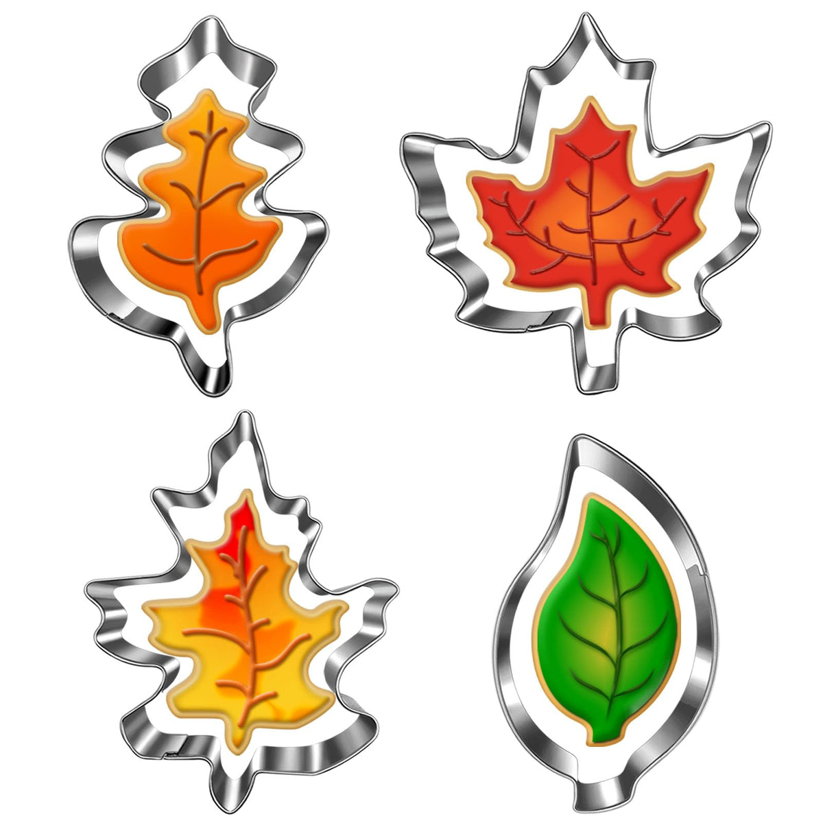 Lubtosmn Fall Leaf Cookie Cutter Set-4 Piece-Maple Leaf, Oak Leaf, Leaf Shapes-Diswasher Safe-Fall Holiday Cookie Cutters Shapes