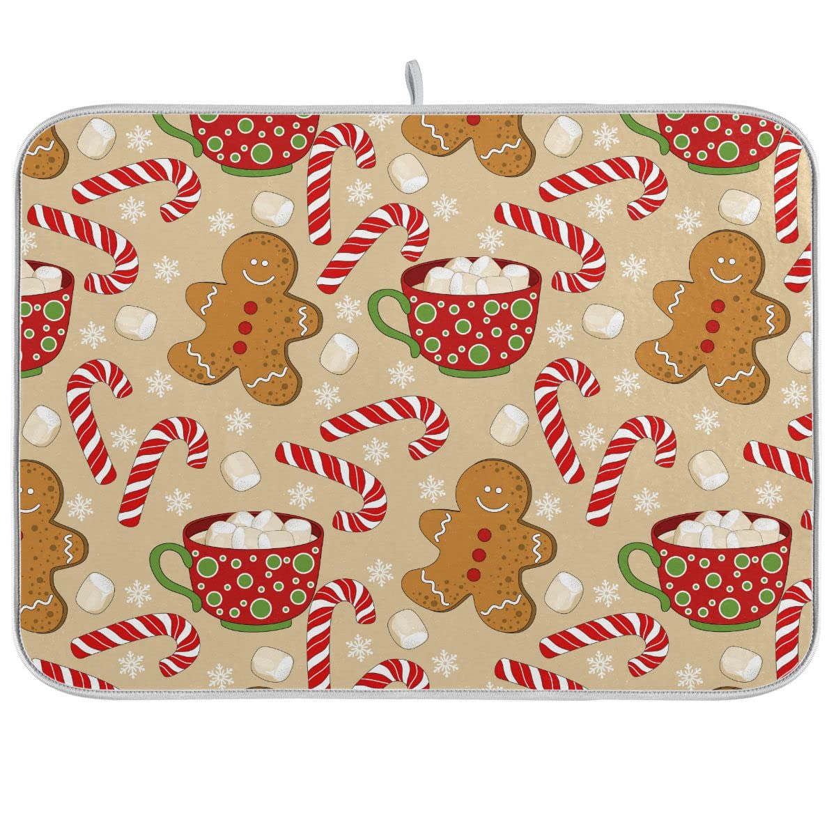 Christmas Gingerbread Man Candy Cane Dish Drying Mat For Kitchen Winter Snow Snowflake Snowman Xmas Microfiber Drying Mats Absor