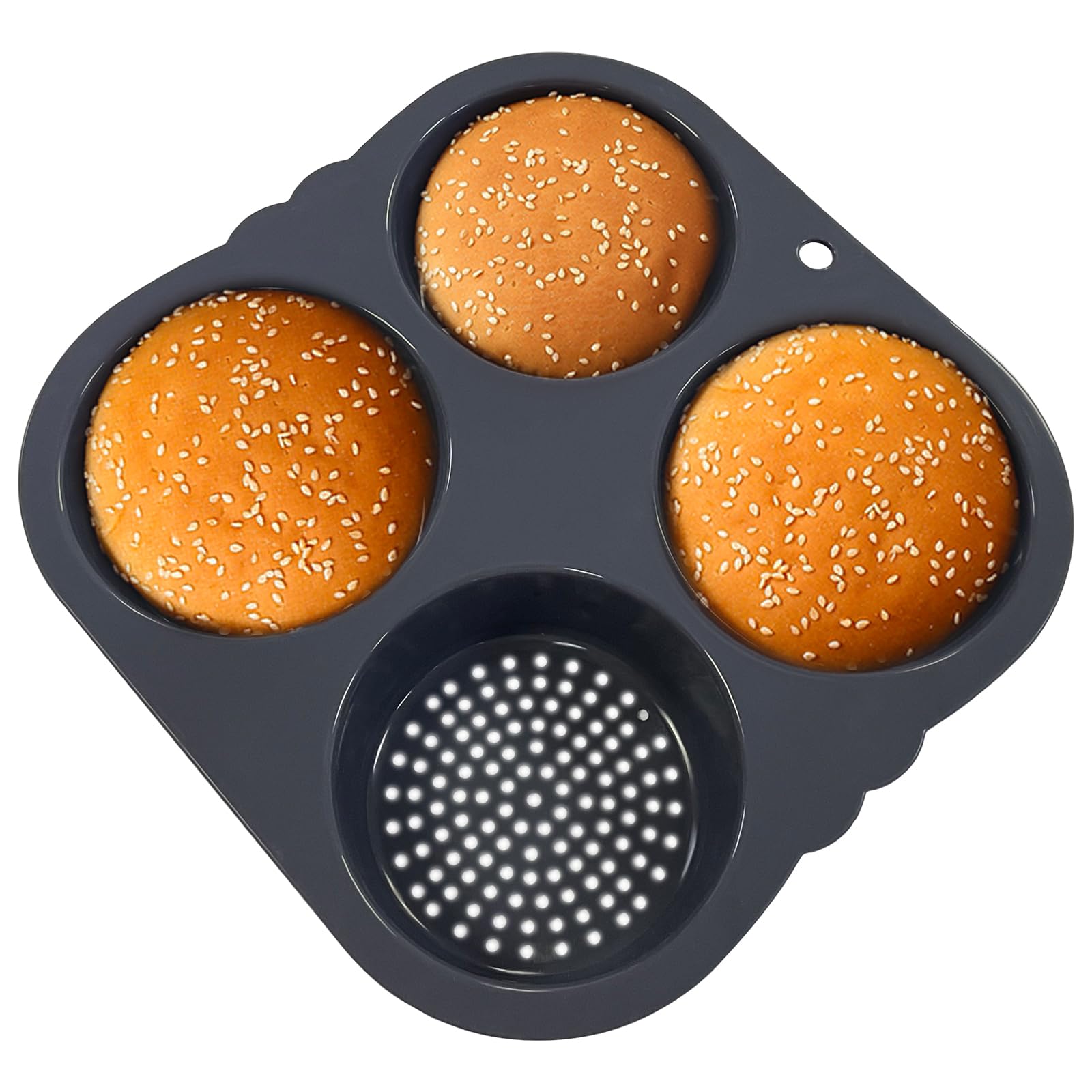 Atrccs Silicone Hamburger Bun Mold 4 Cavity Loaf Pan Non Stick Baking Pannon-Stick Pan Easy To Release Household Silicone Food B
