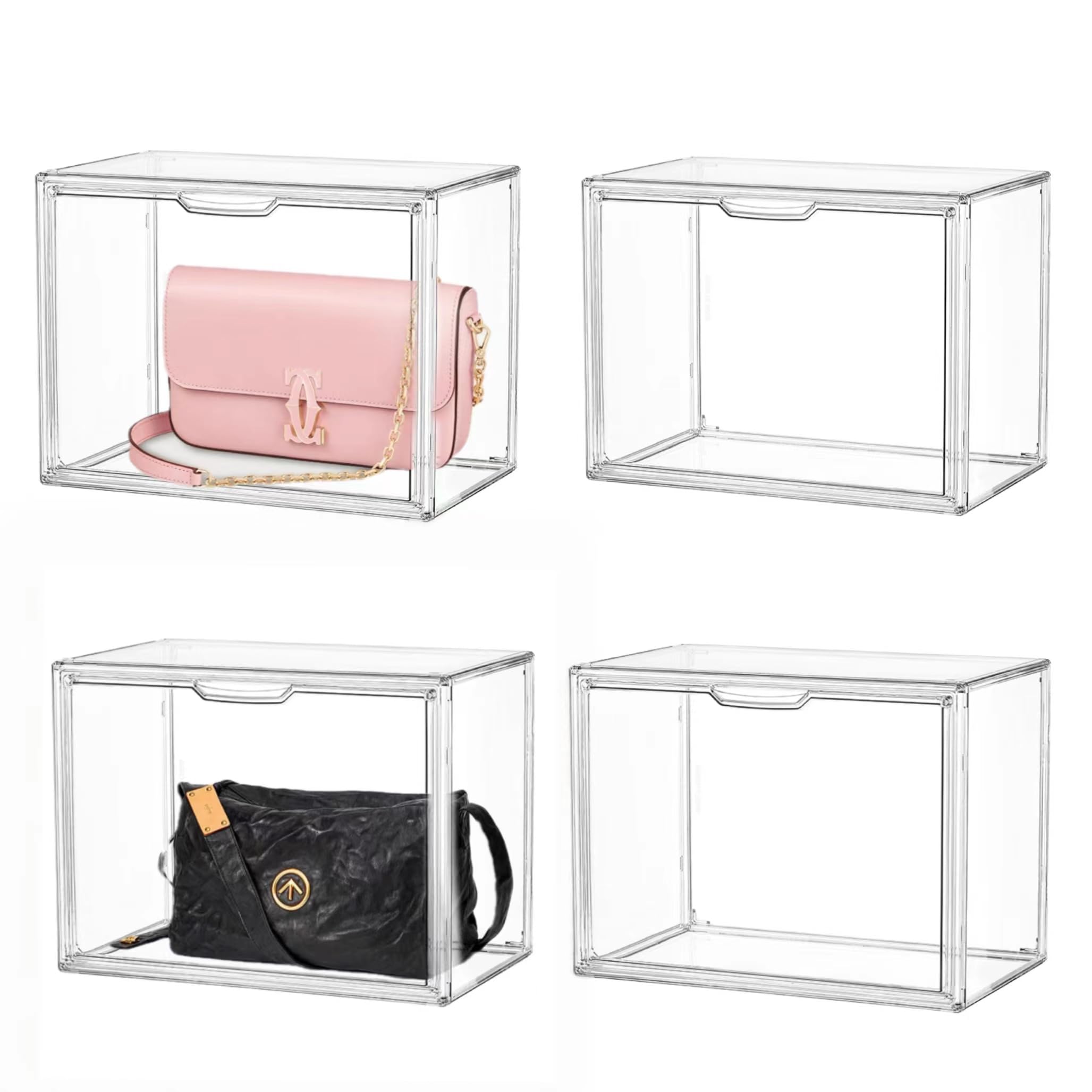 Lxlxxl Clear Stackable Plastic Storage Bins With Magnetic Attraction Lid, Acrylic Box Display Case Showcase For Cosmetic, Large