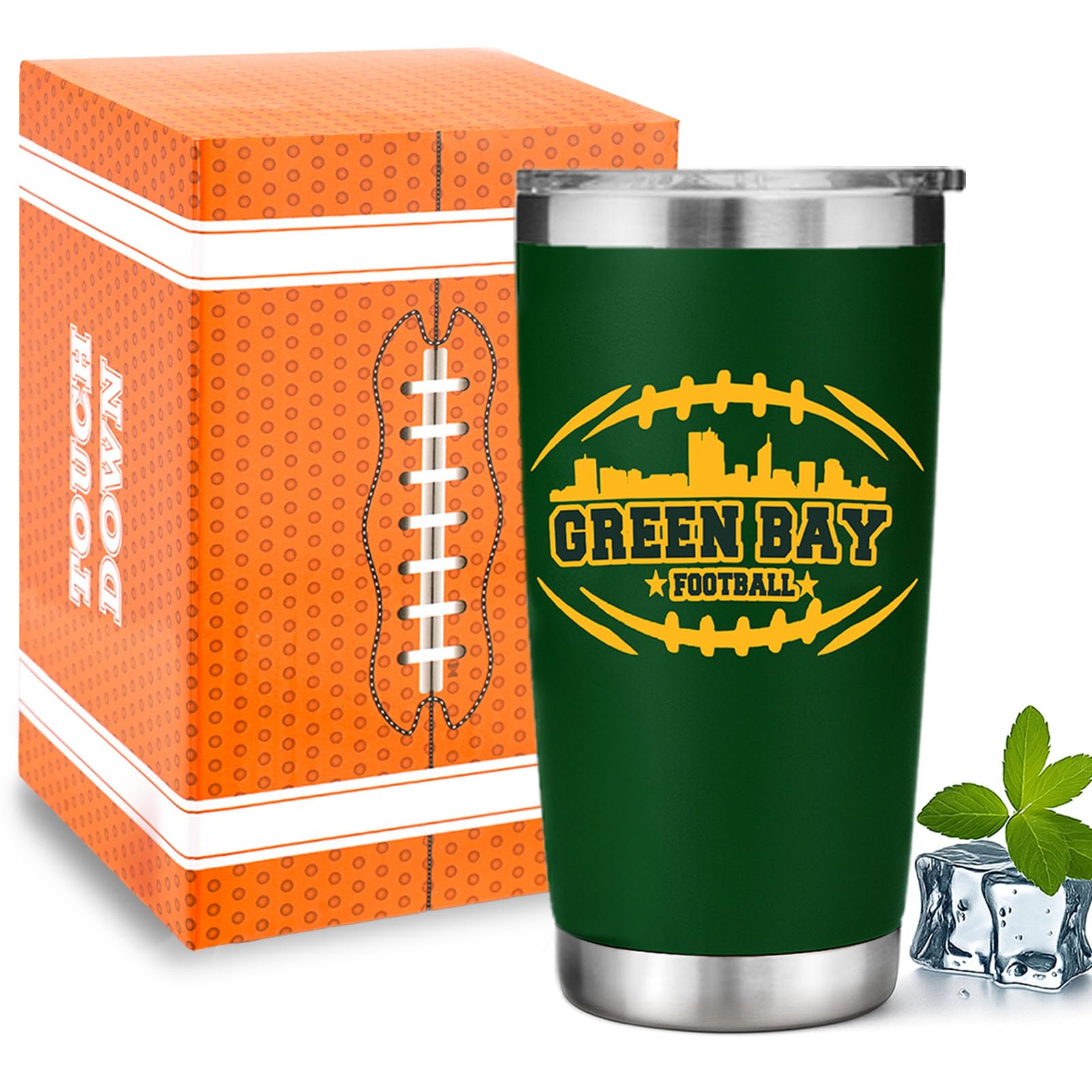 Football Fan 20 Oz Insulated Travel Coffee Cup Mug Tumbler with Lid Themed Merch Shop Men Women Sport Stuff Gear Apparel Packers
