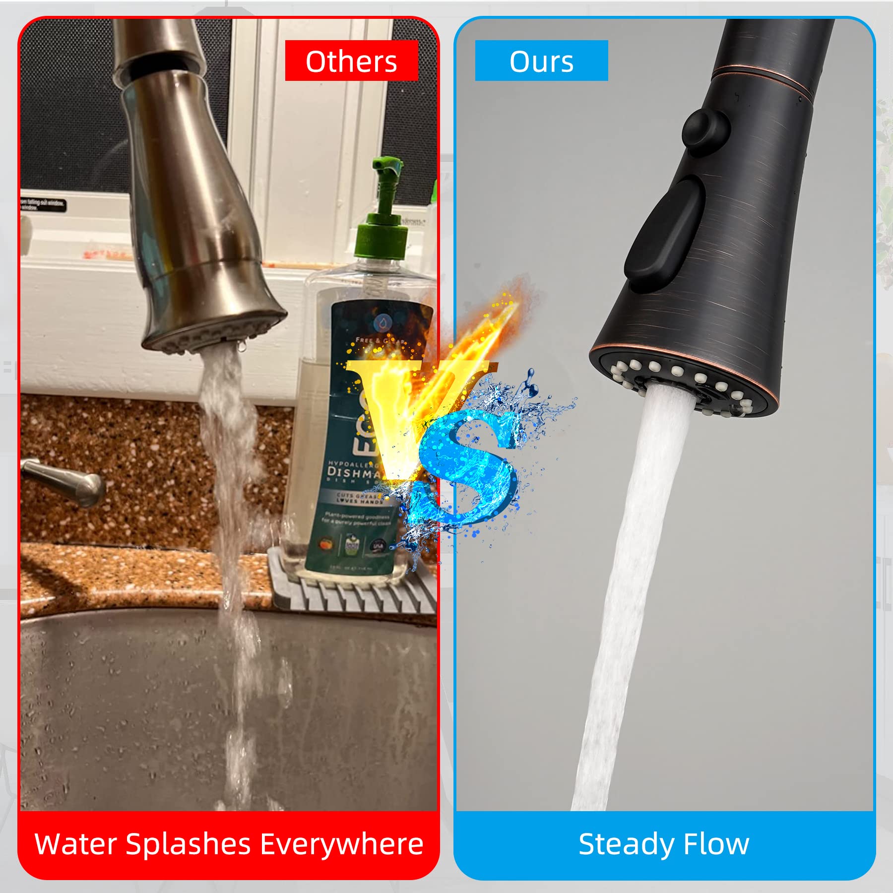 Ifealclear Kitchen Faucet Head Replacement, 3 Modes Pull Down Faucet Spray Head Replacement Compatible With Moen Delta Kitchen S