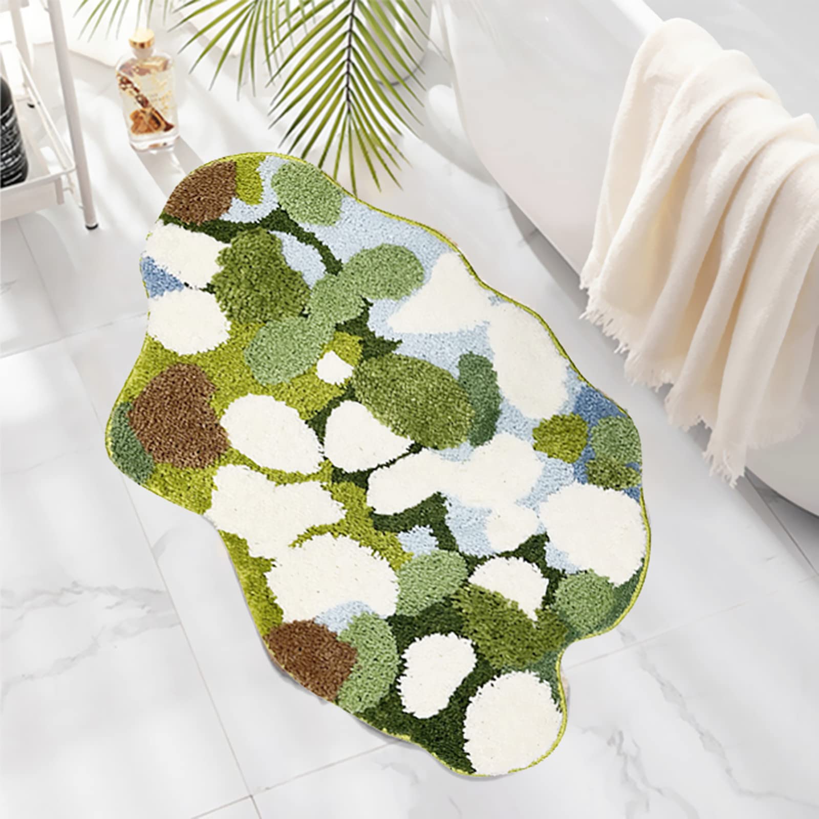 Ukeler Moss Rug For Bathroom 3D Shag Rug For Kids Bedroom Non Slip Bath Mat Washable Absorbent Shower Bathtub Mat 35.4''X23.6''