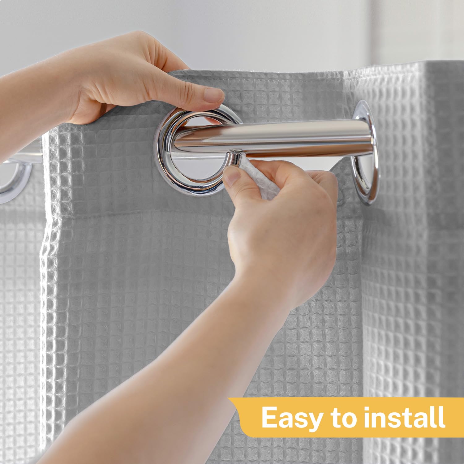 River Dream Grey Waffle Weave Shower Curtain with Snap-in Liner Cotton Blend Fabric Heavy Duty No Hooks Needed Shower Curtain for Bathroom Hotel Quality Shower Curtain Set 71 x 74 inches