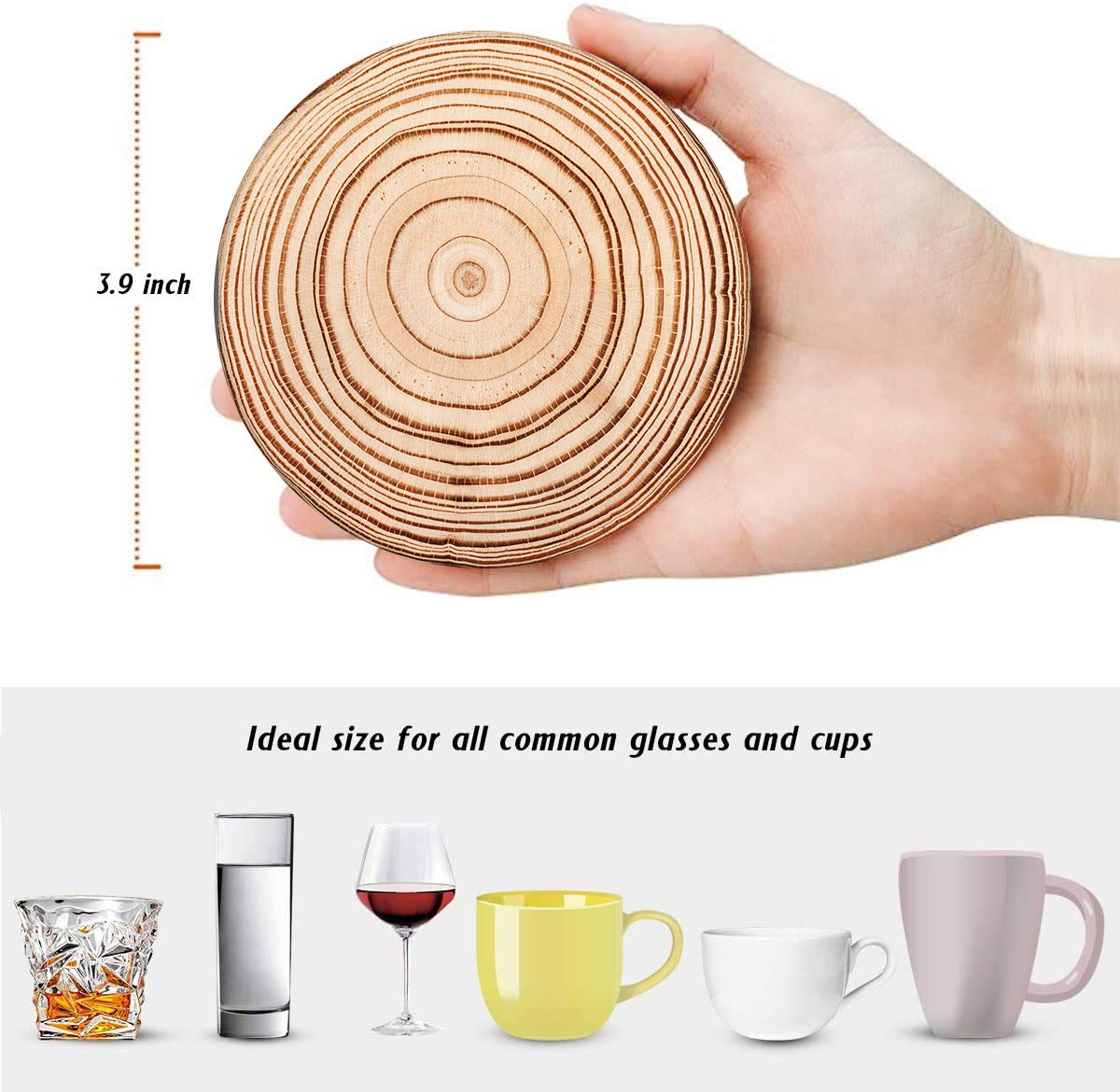 Britimes Coaster For Drinks Set Of 6, Wood Grain Absorbent Round Ceramic Stone Mat, With Cork Base And Metal Holder, Gift For Ho