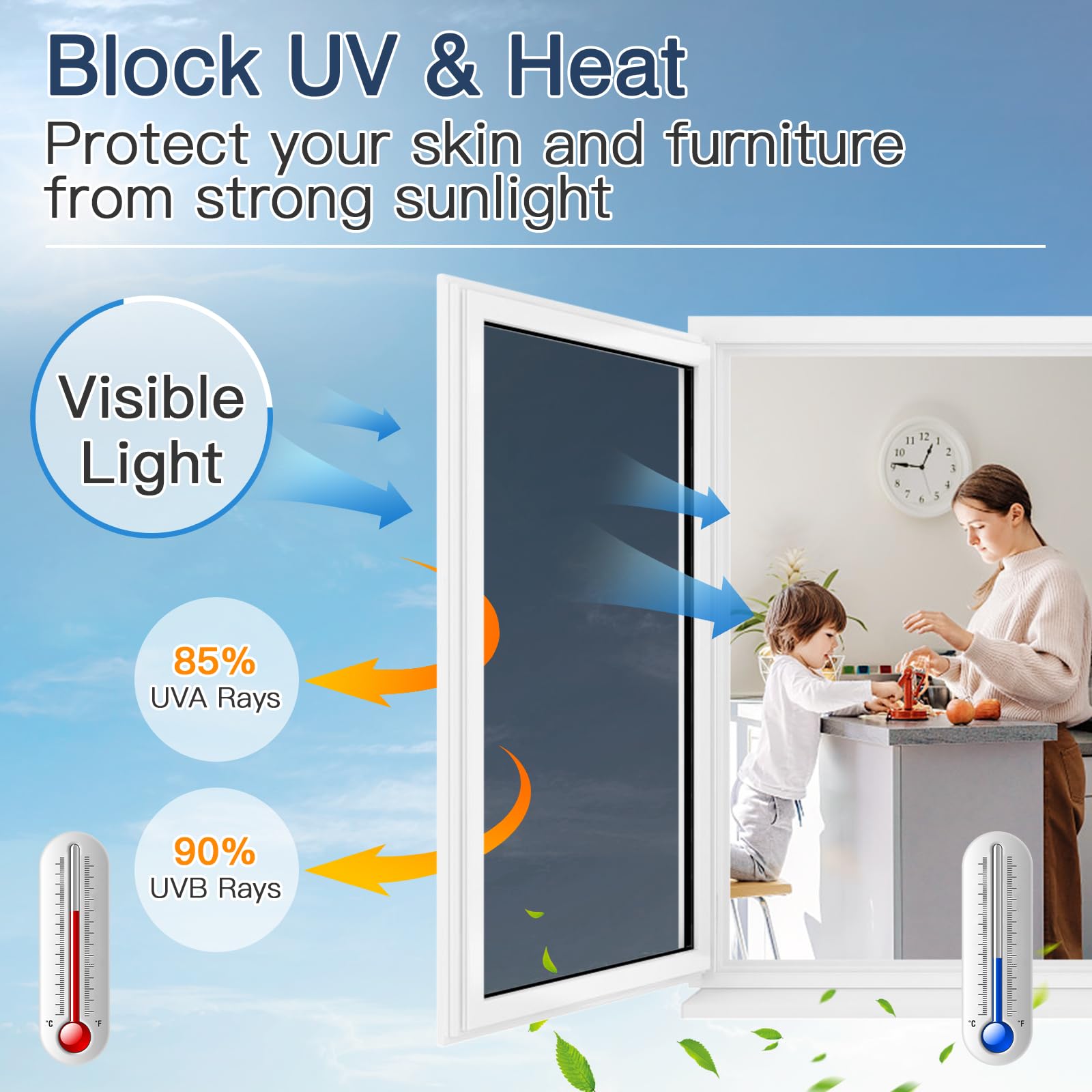 Haton Window Privacy Film One Way Window Tint for Home, Sun UV Blocking Reflective Mirror Film Heat Control, No Glue Static Clin