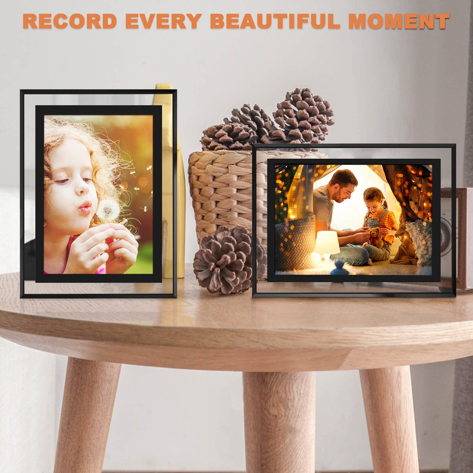 IZIDDO 5x7 Picture Frames Set of 2, Black Glass Photo Frame, Only for Tabletop Display, Gift Picture Frame, Horizontally or Vert