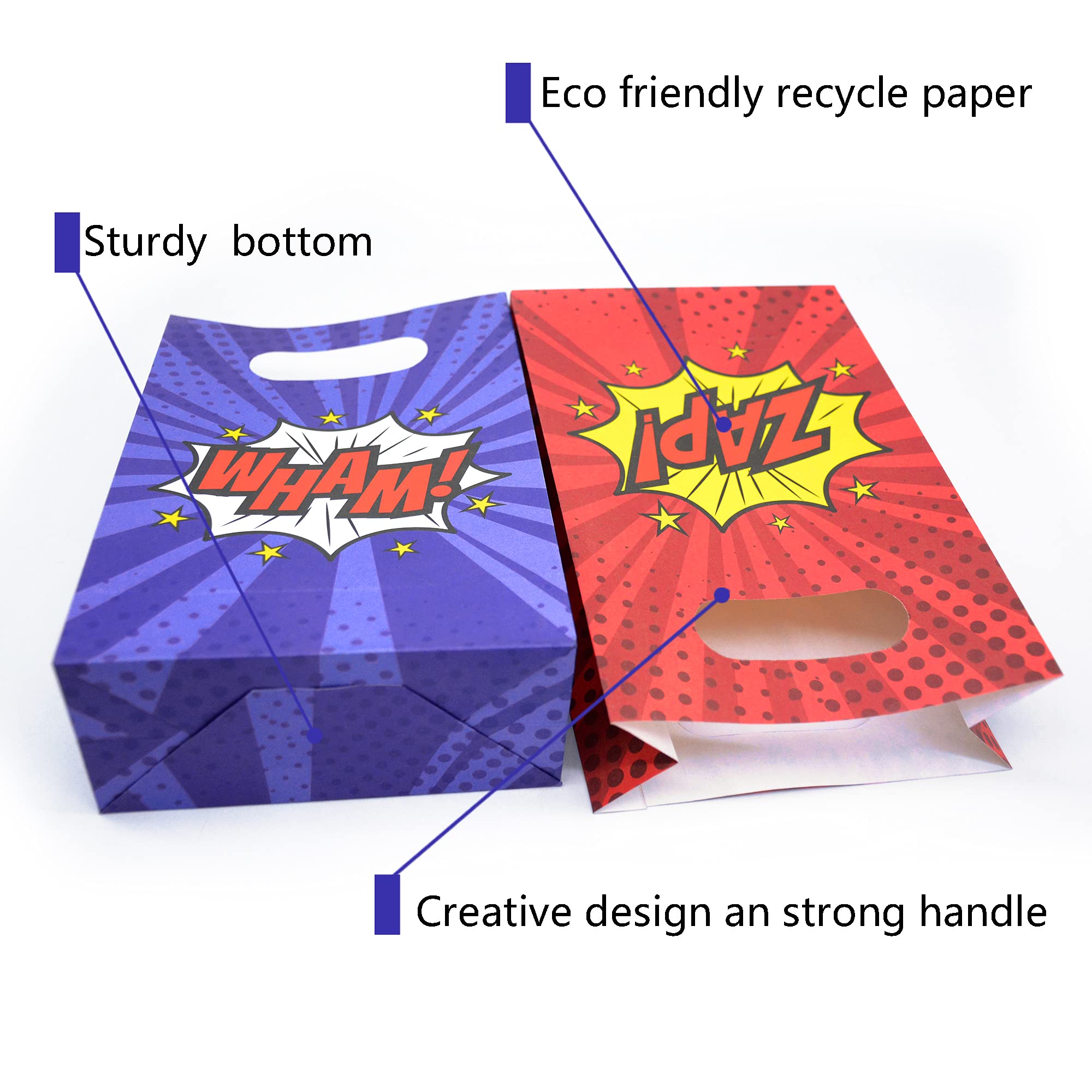 Kalefo 24 Pack Superhero Party Supplies Treat Bags Kids Birthday Party Recyclable Cookie Candy Paper Favor Bags