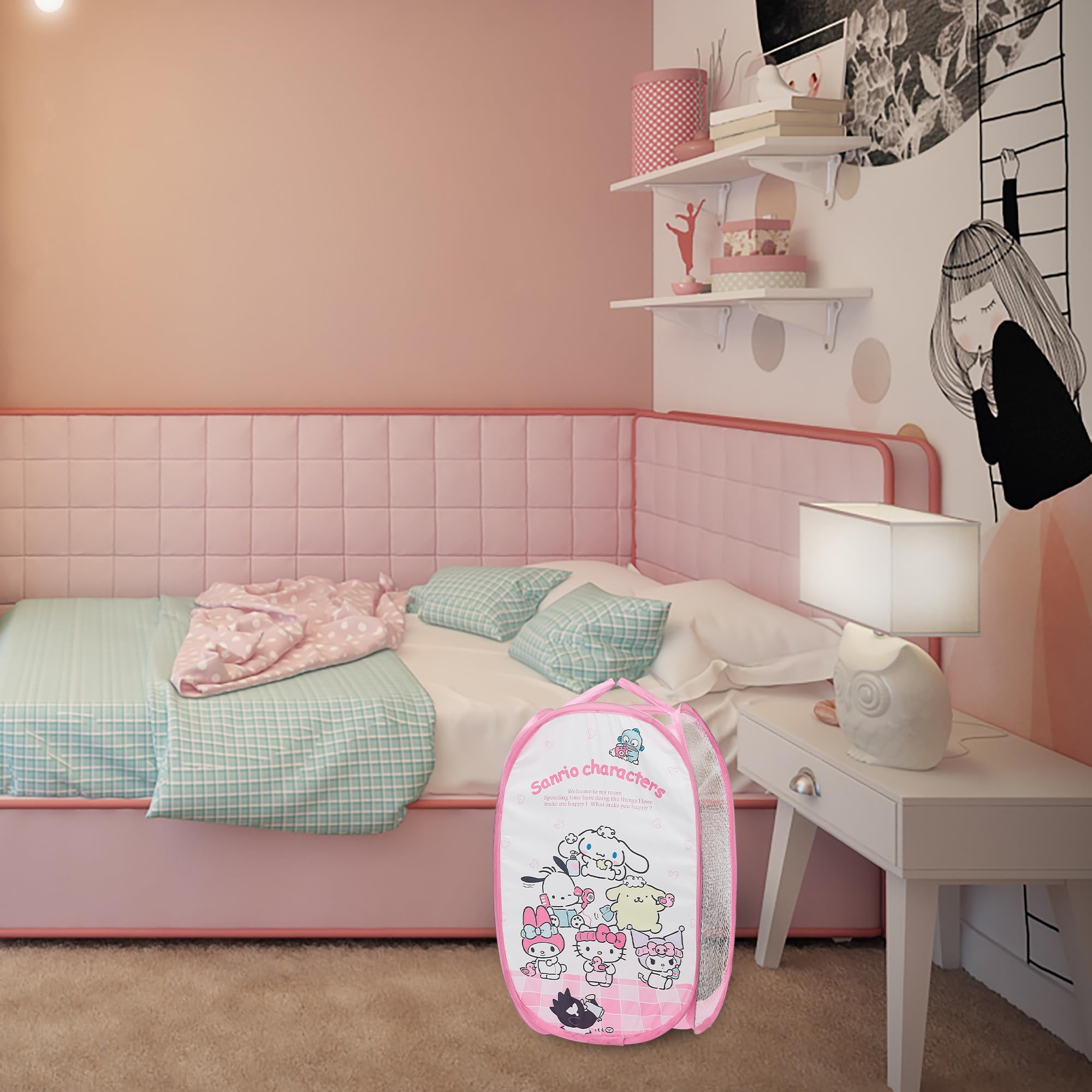 Cute Mesh Popup Laundry Hamper With Carry Handles, Large Capacity Foldable Lightweight Dirty Clothes Basket For Girls Room, Dorm