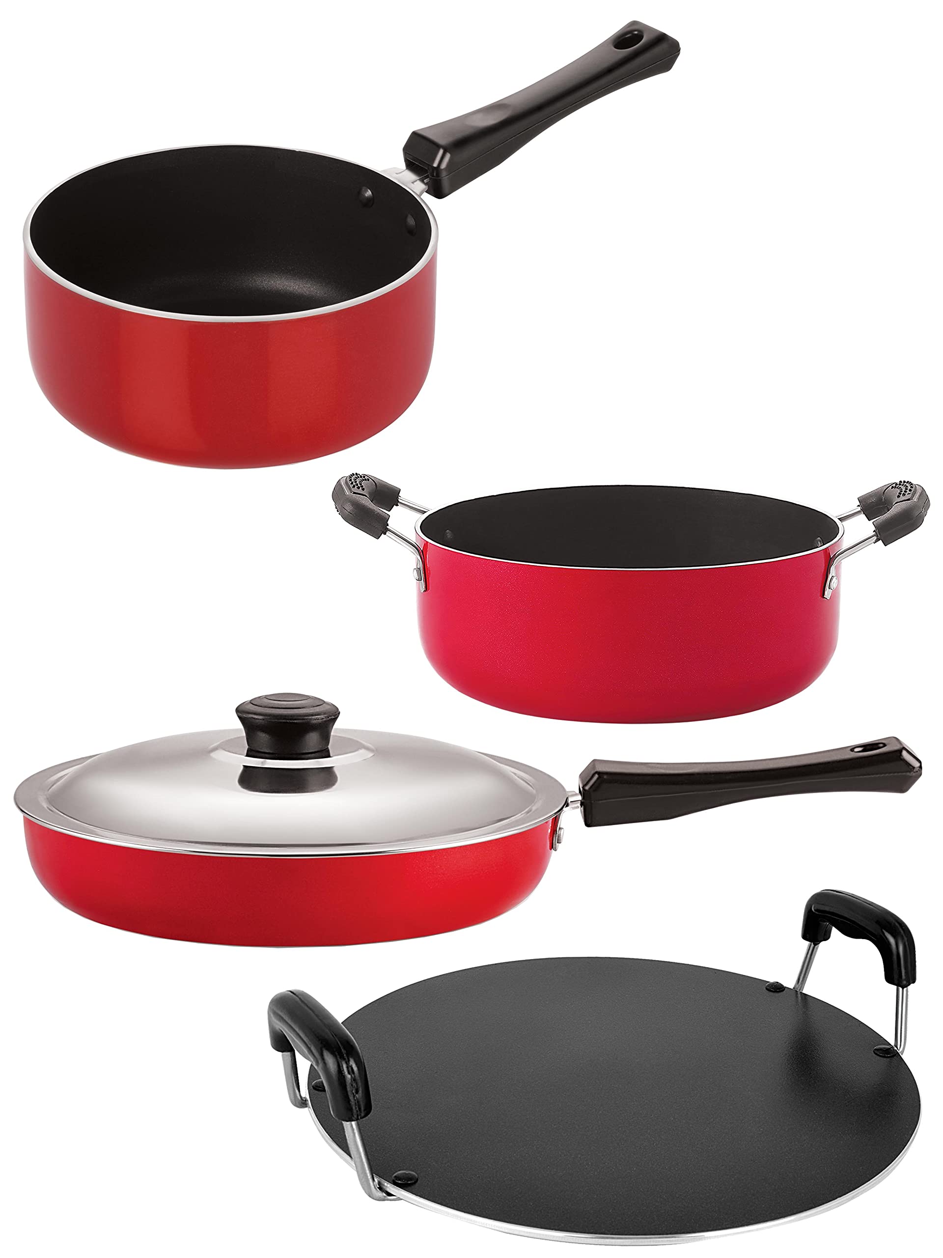 Nirlon Non Stick Coating Aluminium Heat Resistance Cookware Gift Set Of 4 Pieces With Bakelite Handle (Fp12_Sp(B)_Rt_Cs24)