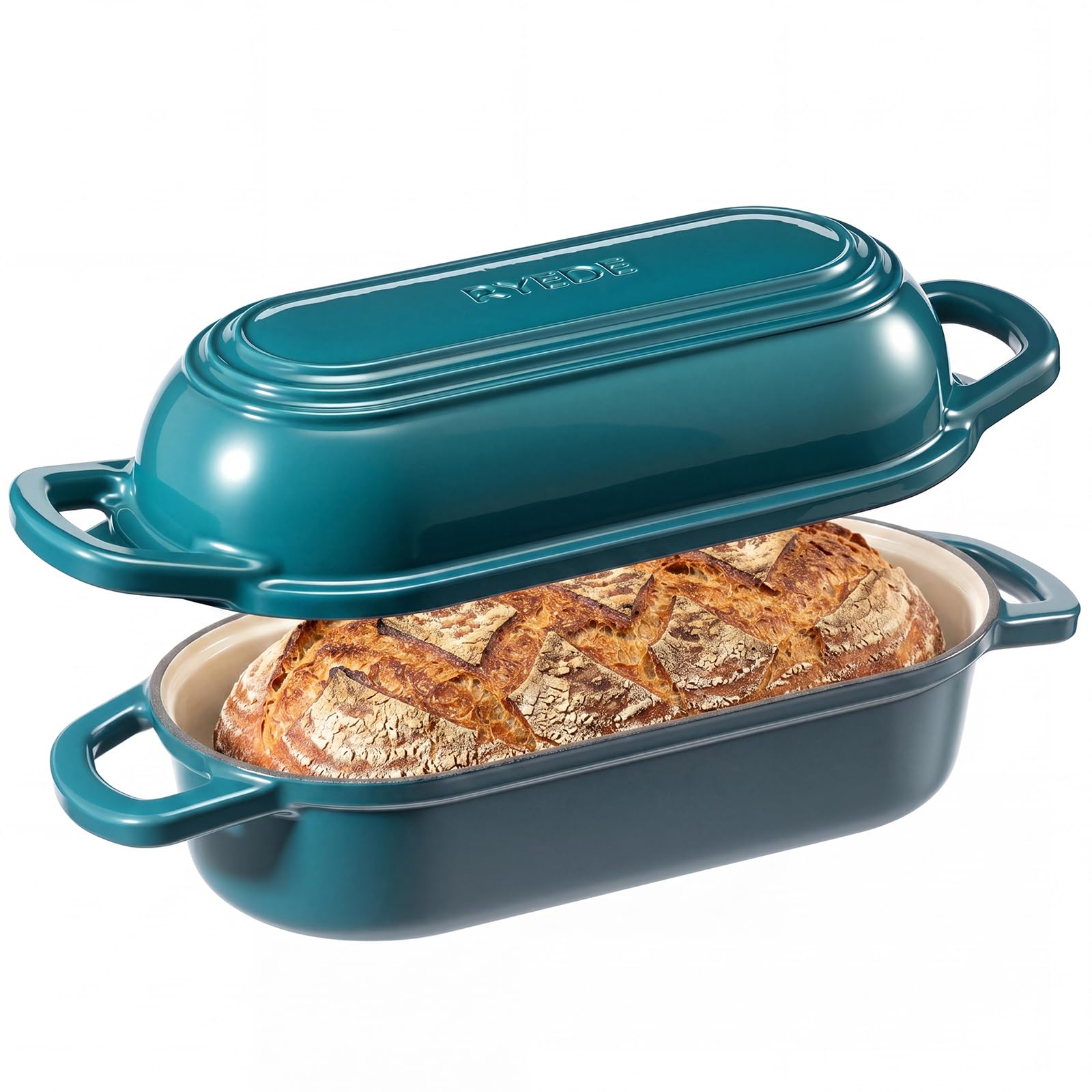 Oval Dutch Oven for Bread Baking,Enameled Cast Iron Bread Pan(4.1QT,Teal)
