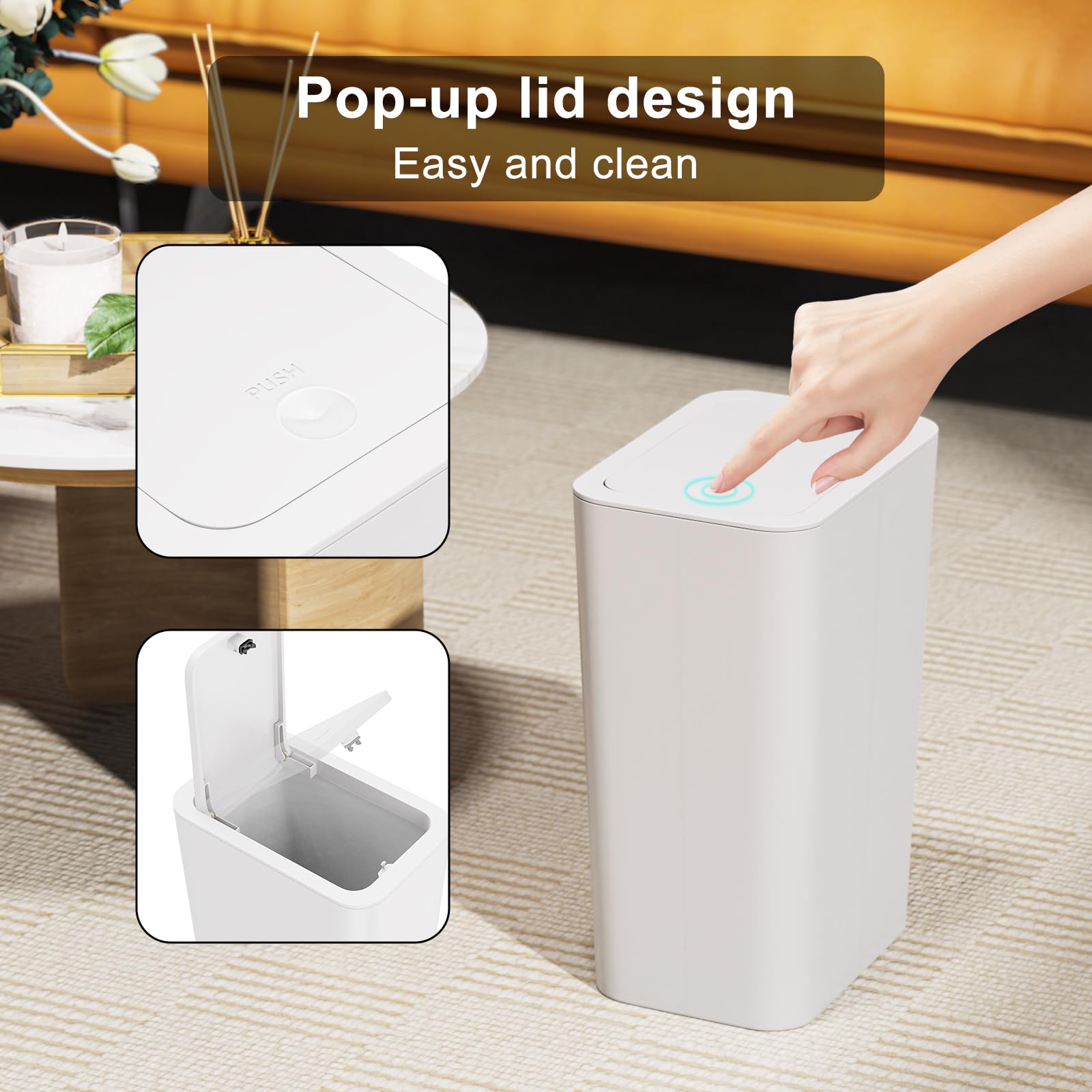N. Netdot 3 Pack 10L / 2.6 Gallon Small Trash Can With Lid,Bathroom Garbage Can With Pop-Up Lid,Waste Basket For Bathroom,Kitche