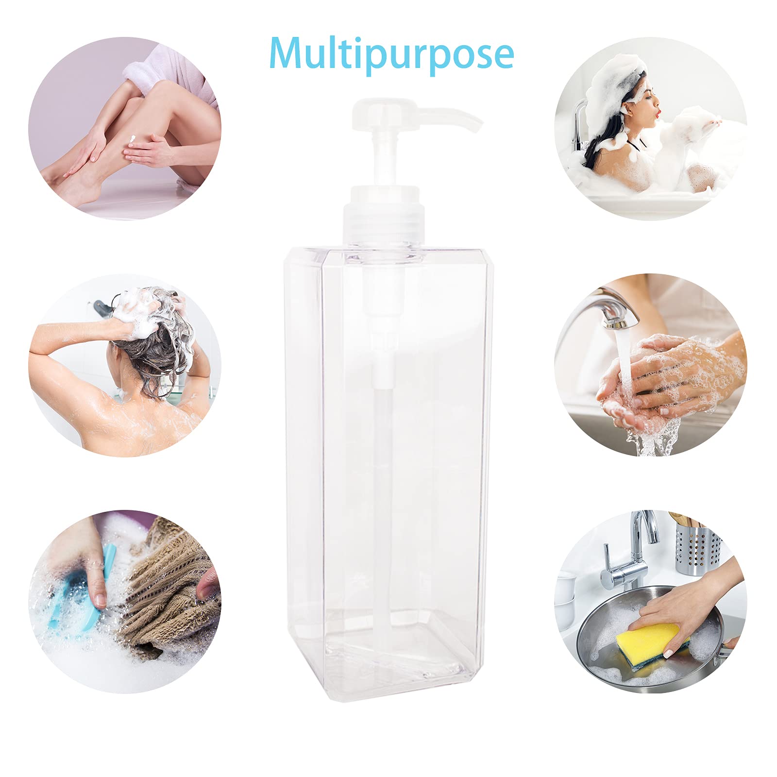 Pump Bottle, Refillable Plastic Empty Lotion Soap Dispenser Liquid Container For Bathroom Shampoo And Body Wash, 32Oz/1L Clear 2