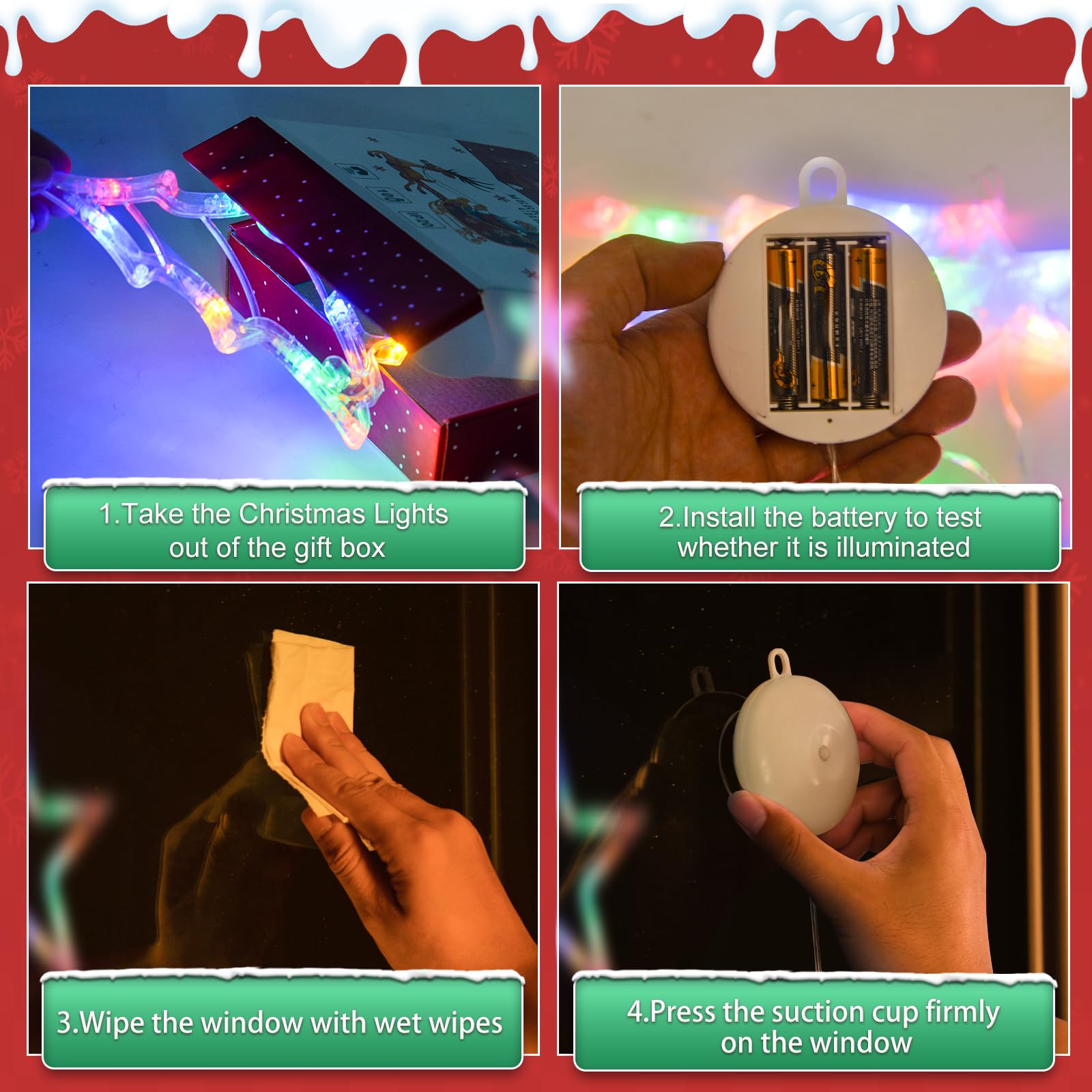 LYUBASA 5Pack Christmas Window Lights Decorations with Timer,Battery Powered Christmas Hanging Multicolor Lighted Snowflake Tree