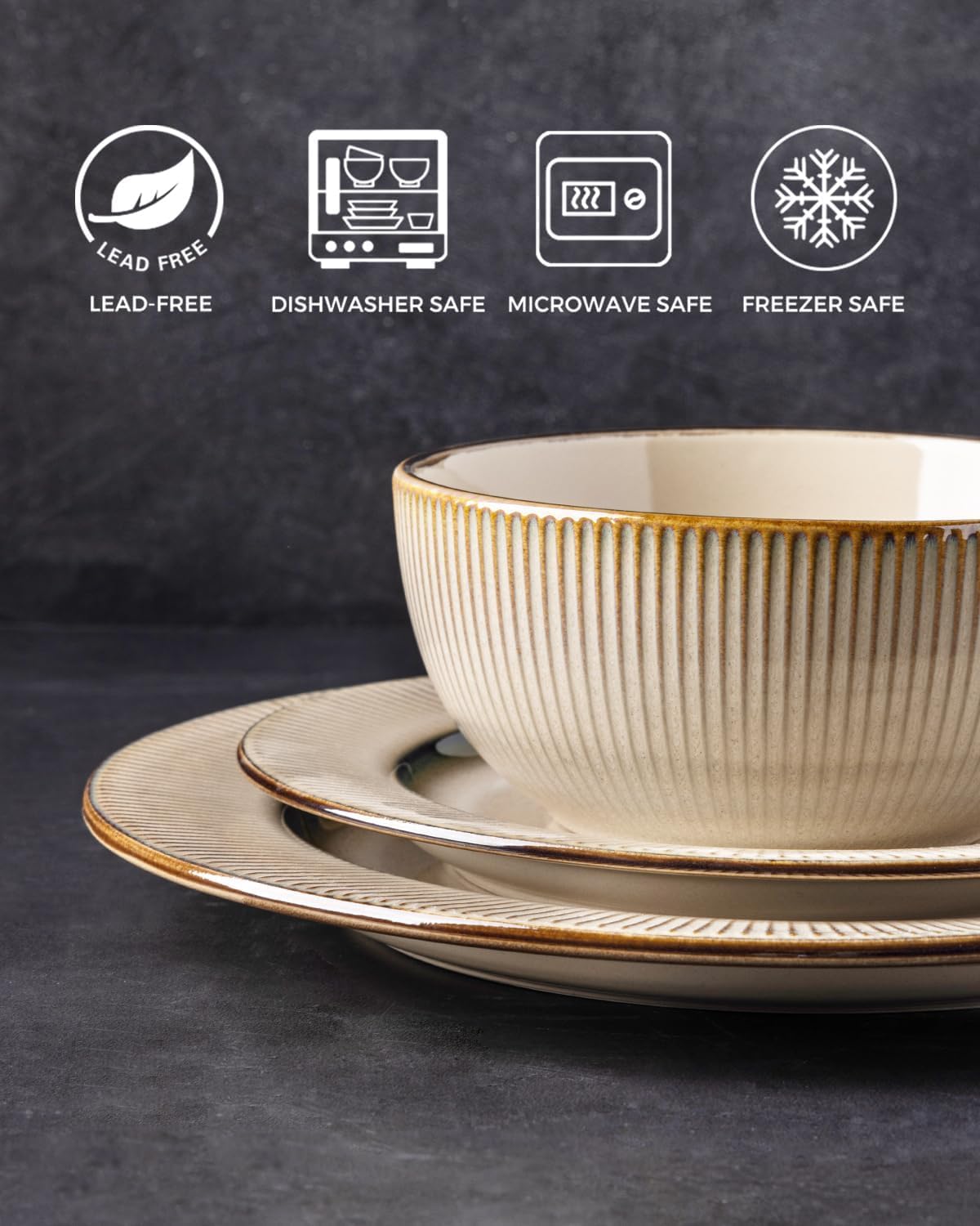 GBHOME Ceramic Dinnerware Sets, 18 Piece Embossed Elegant Stoneware Plates and Bowls Sets, Housewarming Wedding Gift | Dishwashe