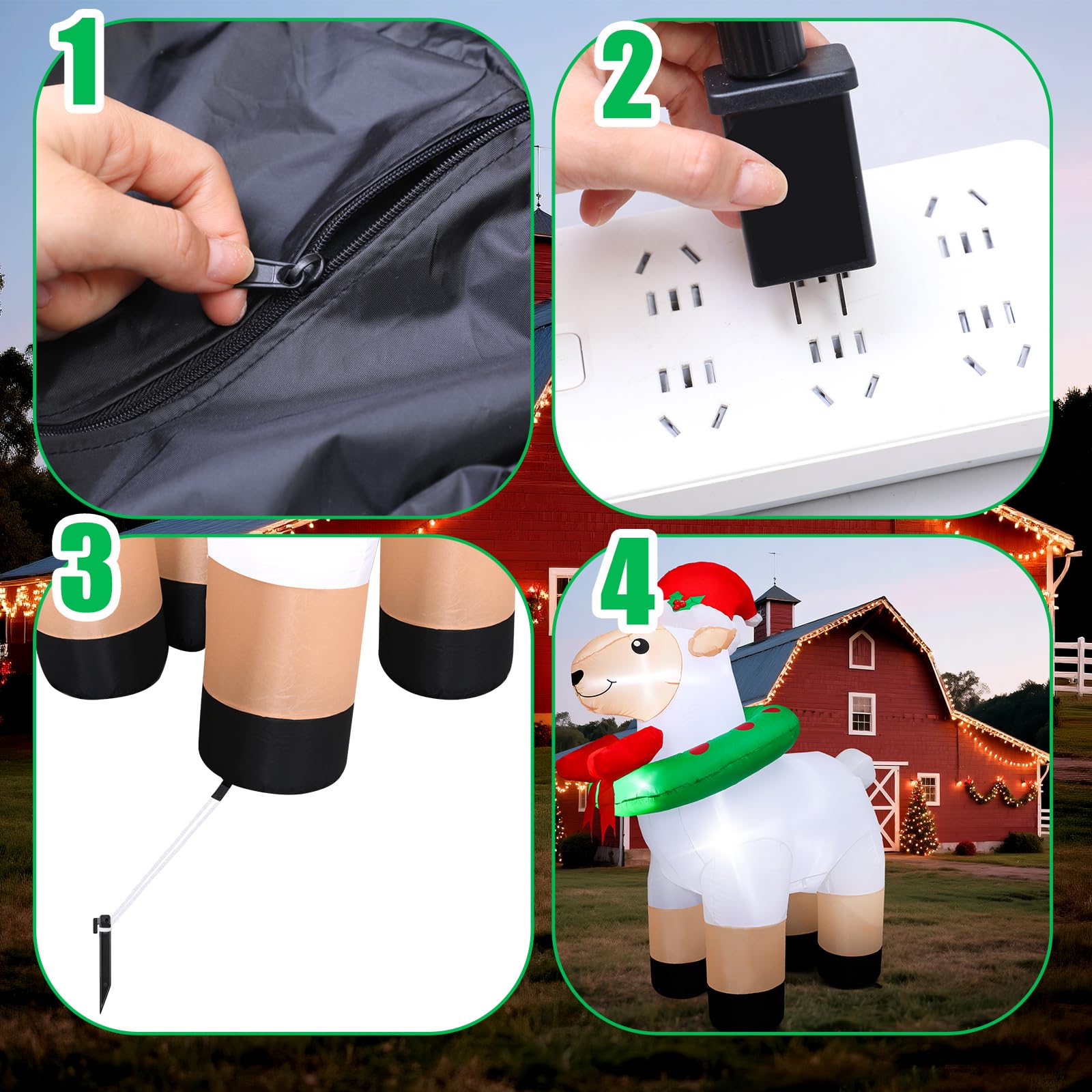 Shappy 6ft Christmas Inflatables Sheep Blow up Goat LED Lighted Inflatable Farm Animals Christmas Yard Decoration for Xma Farm G