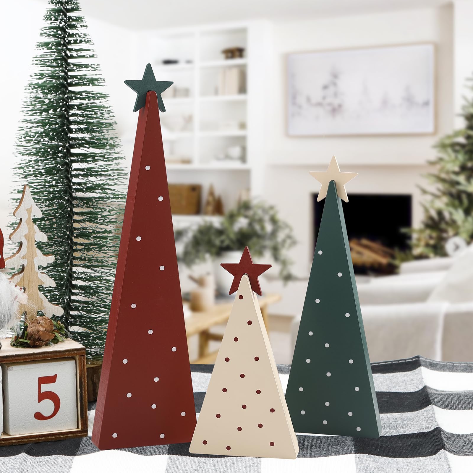 Festalmart Christmas Decorations-Three Sizes Wooden Christmas Tree Sign With Star-Christmas Decorations For Home Shelf Mantel Fi