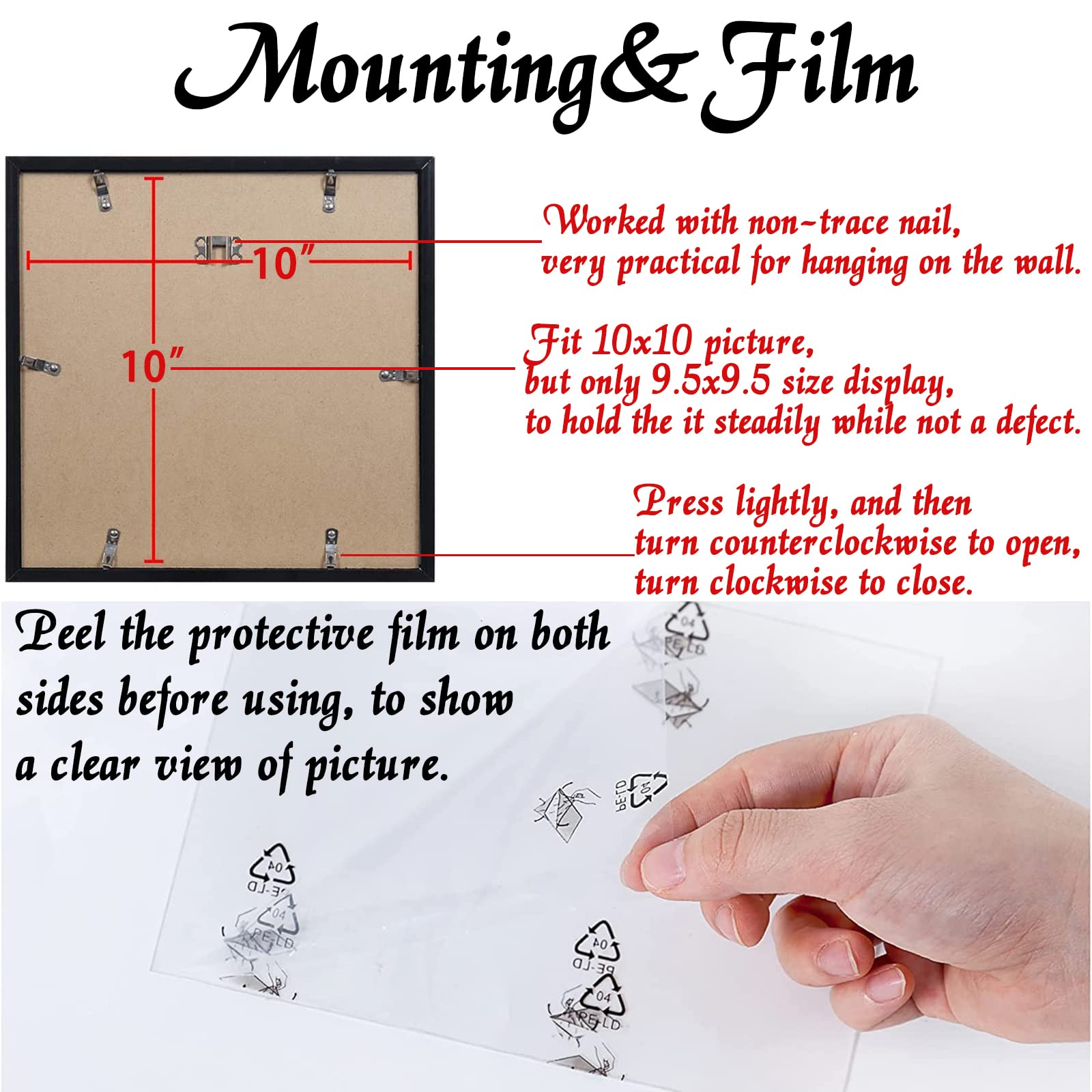 ijuerybai Black 10x10 Picture Frame Set of 3, High Transparent Frame for 10 By 10 Square Photo Collage Canvas Poster Size Wall M