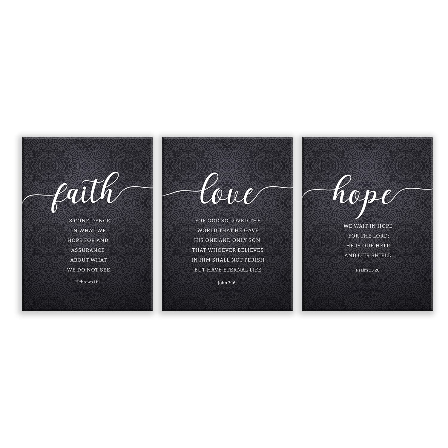 Dazingart Large Scripture Wall Art, Faith Hope Love Set Of 3 Bible Verse Wall Art, Farmhouse Black Christian Wall Decor For Livi