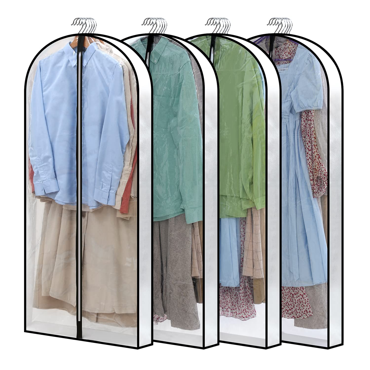 Clear Garment Bags For Hanging Clothes W/ 4'' Gussetes, 4 Pcs Garment Storage Bags, Garment Bags For Storage, Hanging Clothes St