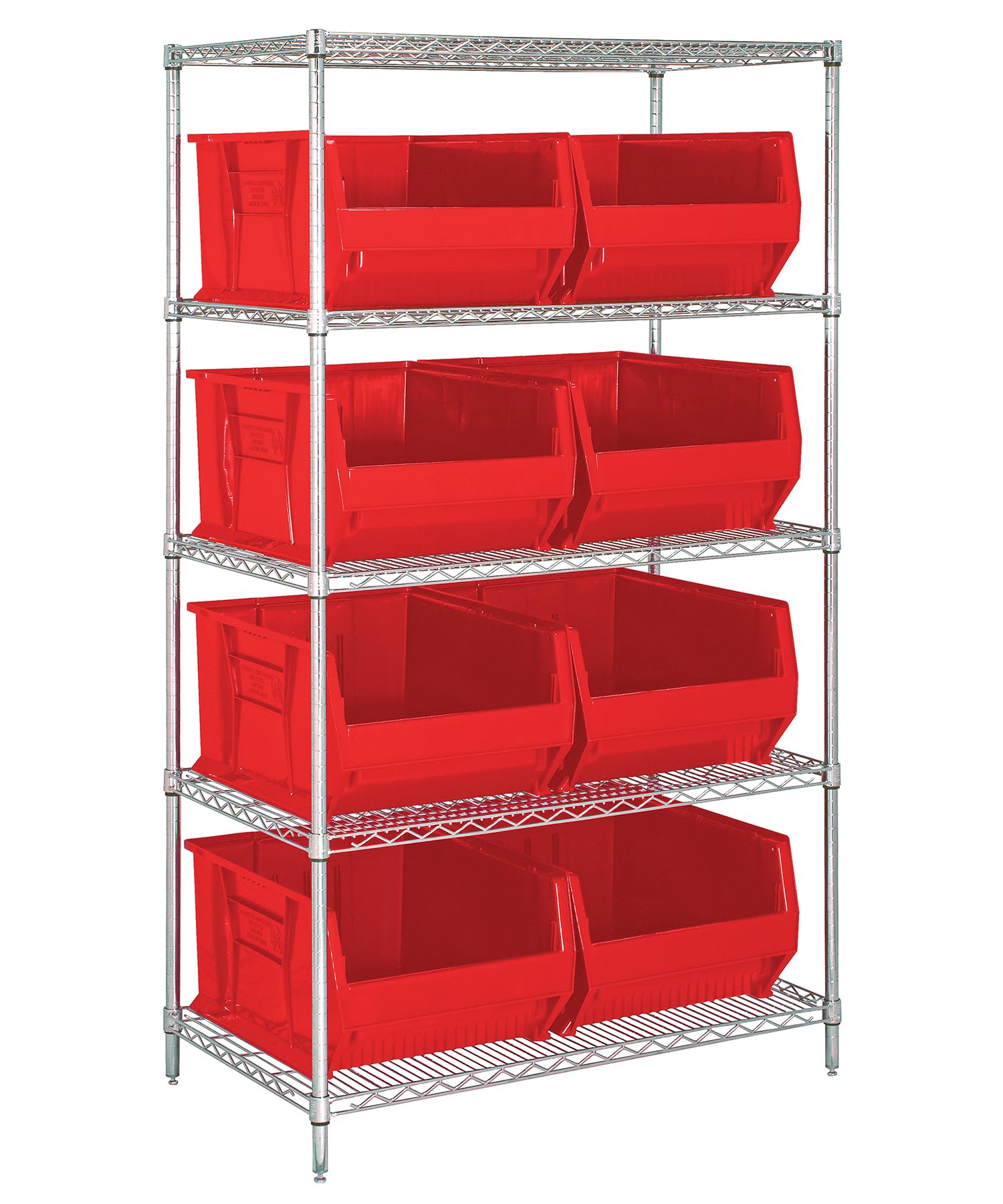 Bin Wire Shelving System, 42W X 24D X 74H Overall Size, 800 Lb. Capacity Per Shelf, Includes: (5) Wire Shelves, (4) Posts, And (