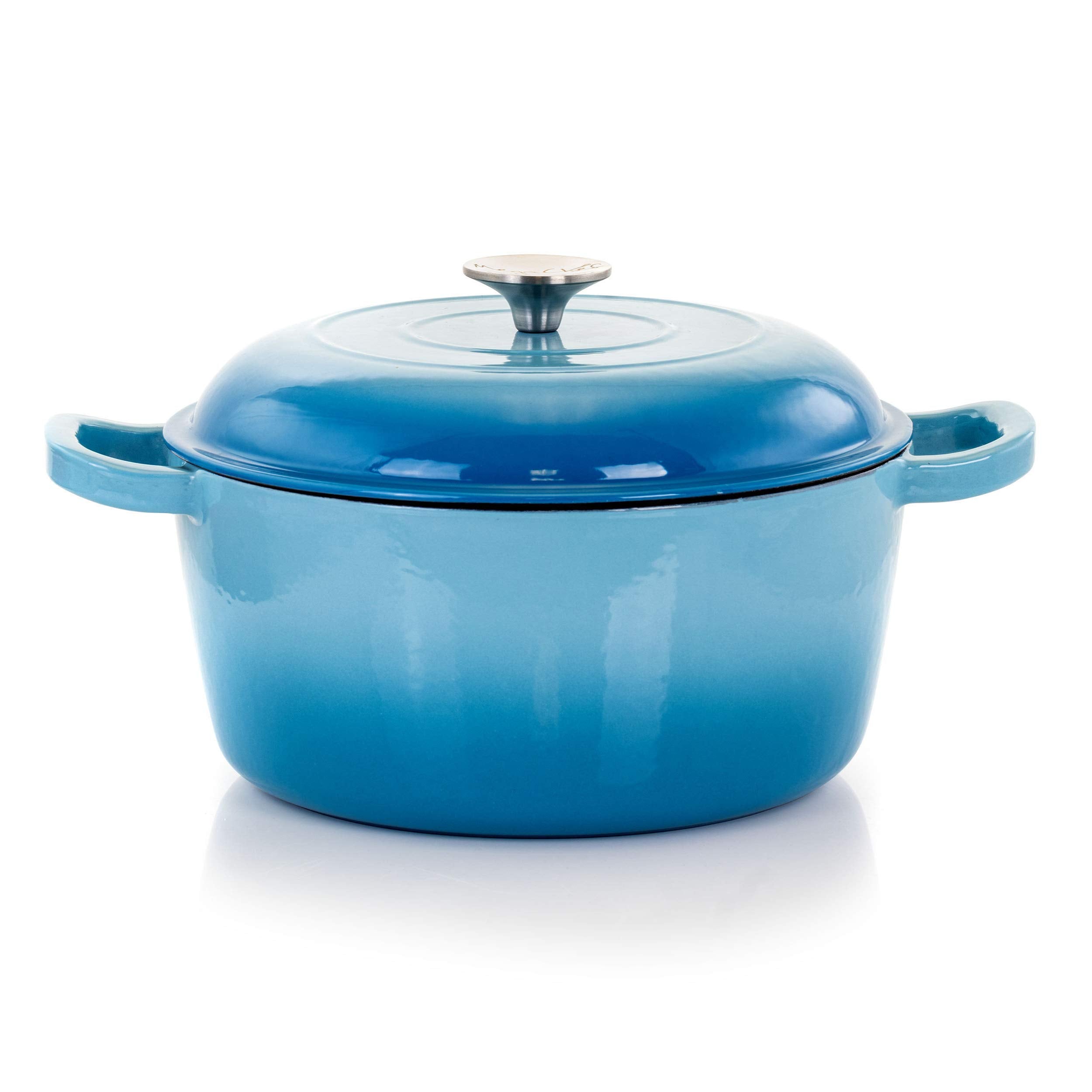 Megachef Round Enamel Cast Iron Casserole With Lid, 5 Quart, Blue