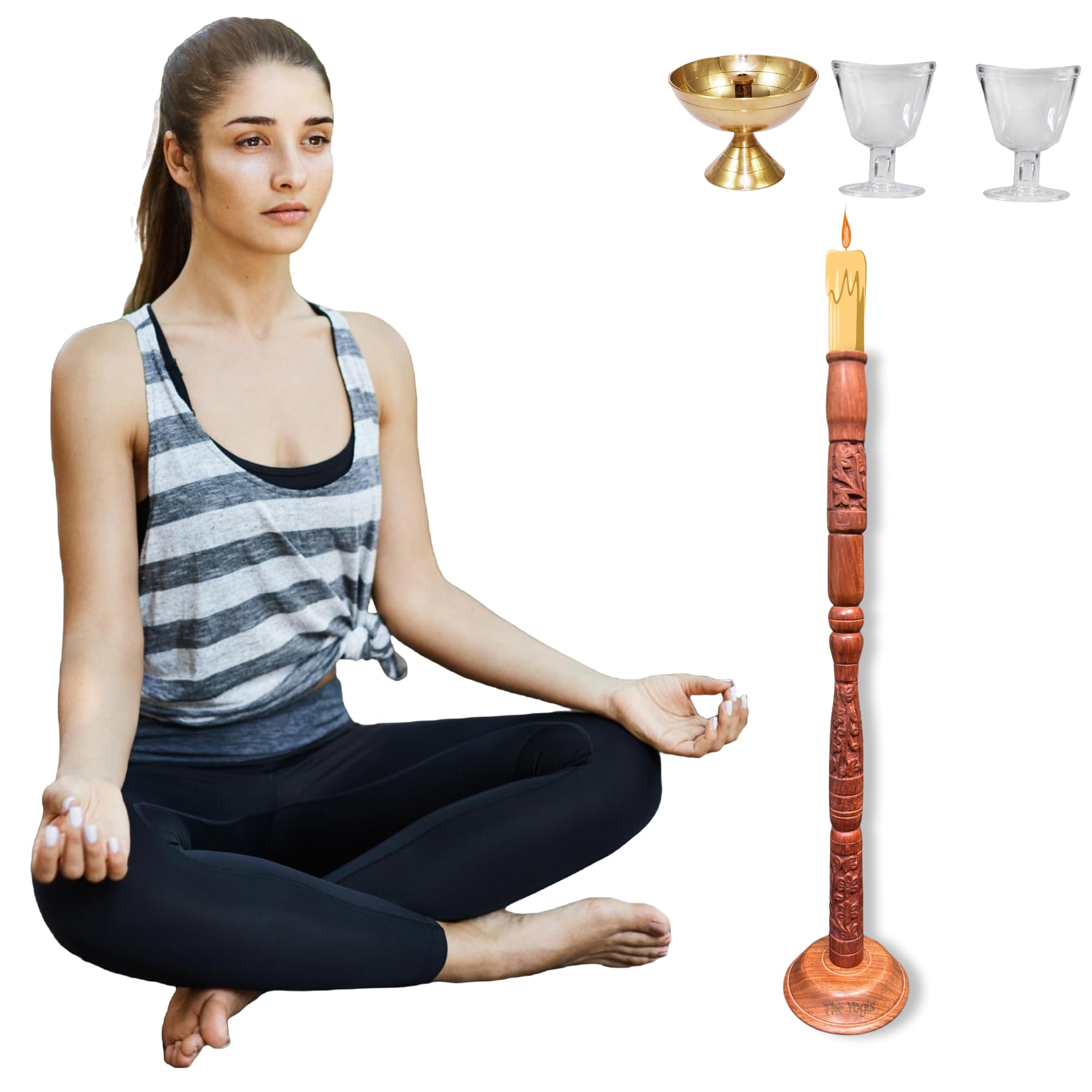 The Yogis Trataka Candle Stand for Opening Third Eye Meditation with Brass Diya and Eye Wash Cup