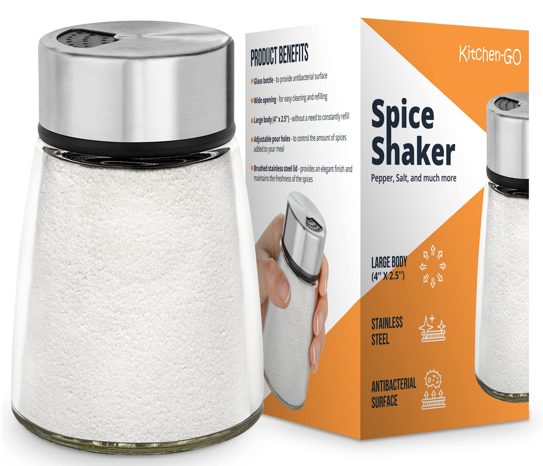 Salt Shaker Or Pepper Shaker With Adjustable Pour Holes - Stainless Steel Spice Dispenser - Perfect For Pink Himalayan, Table Sa