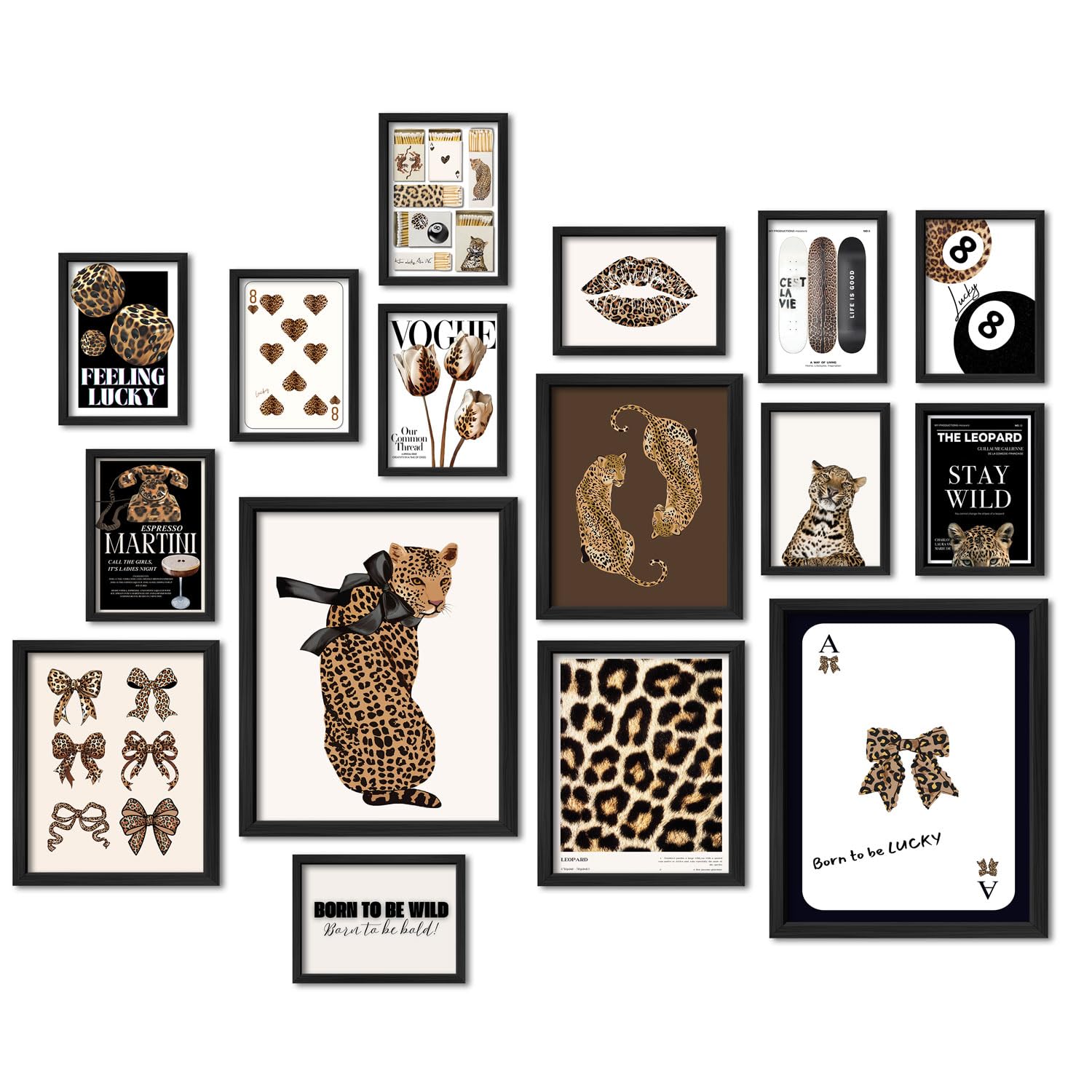Anerza 16 Pcs Cheetah Print Room Decor, Leopard Gallery Wall Art Prints Set For Bedroom, Preppy Posters For Living Room Aestheti