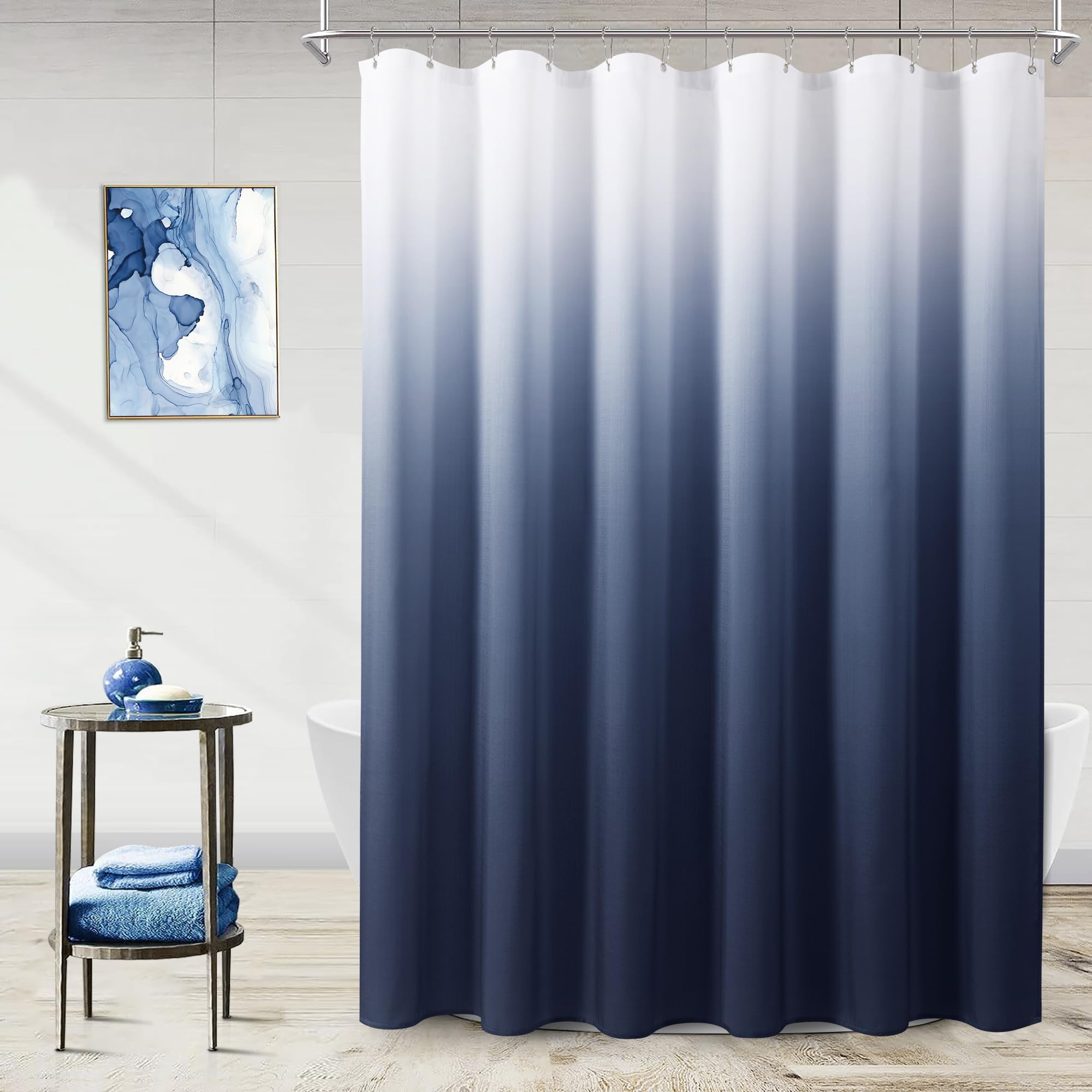 Naturoom Ombre Shower Curtain Set, 72"x72", Indigo Blue Polyester, Includes 12 Hooks, Bathroom Decor