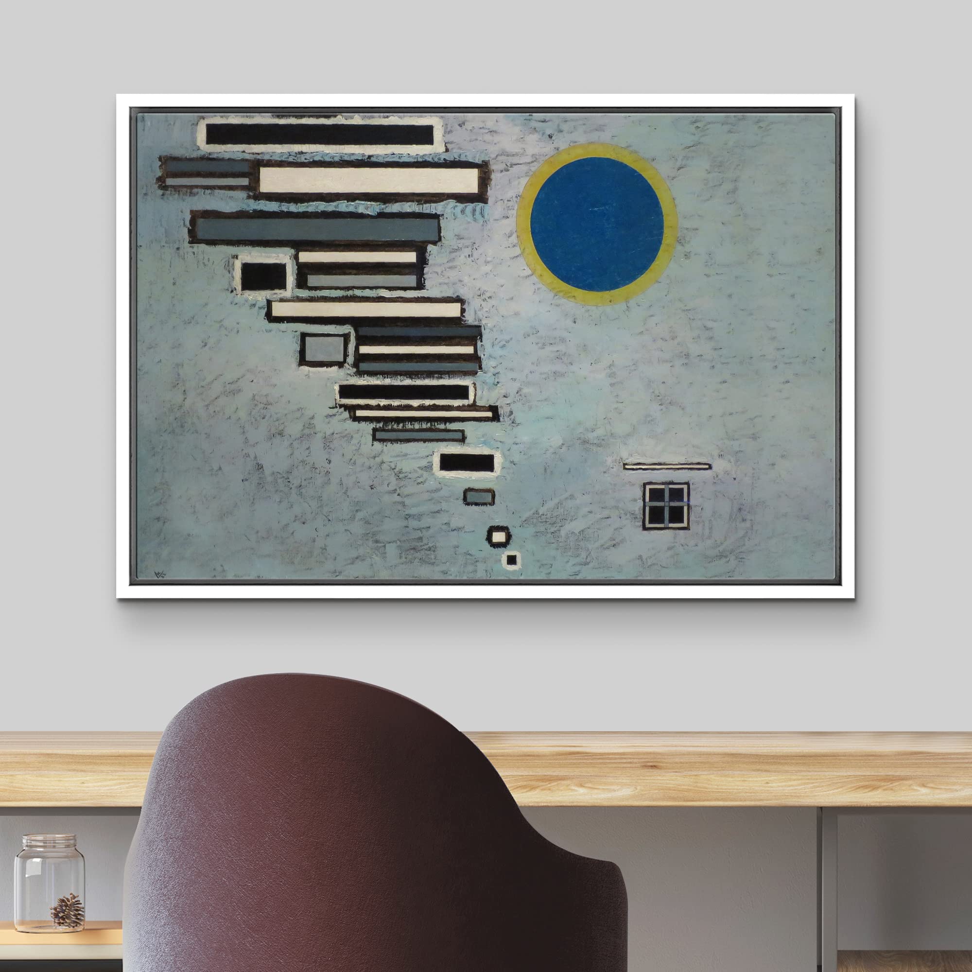 Wall26 - Unequal By Vassily Kandinsky - Framed Canvas Print Wall Art Famous Painting Reproduction - 16''X24'' White