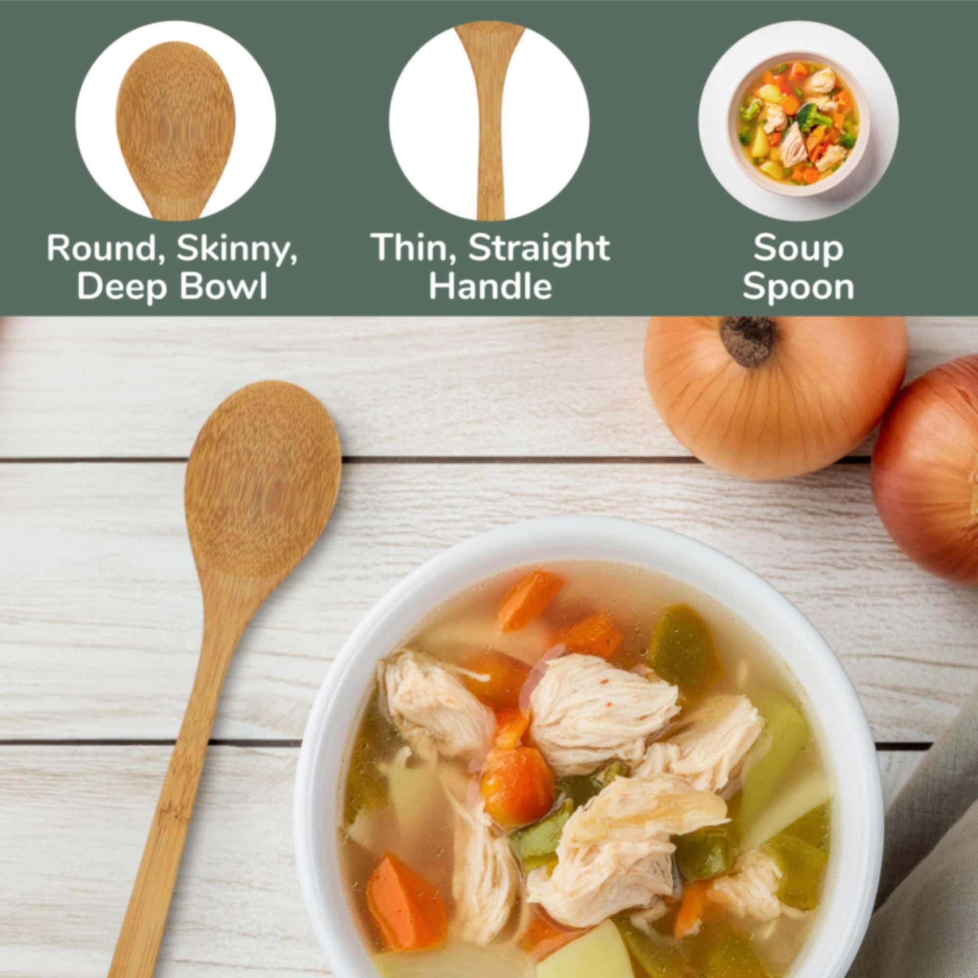 Bamboomn 8'' Reusable Solid Bamboo Deluxe Dinner Spoon - Dining Flatware - Kitchen Utensils - 10 Pcs