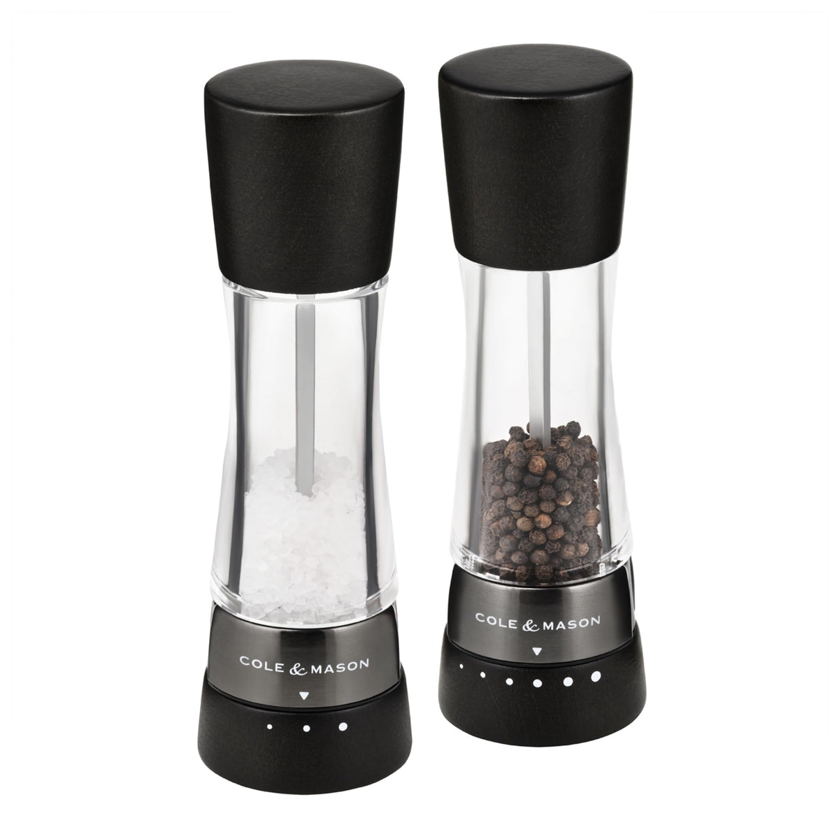Cole & Mason H332293 Derwent Black Wood Salt And Pepper Mills, Gourmet Precision+, Adjustable Grind, Stained Beech/Acrylic, 190