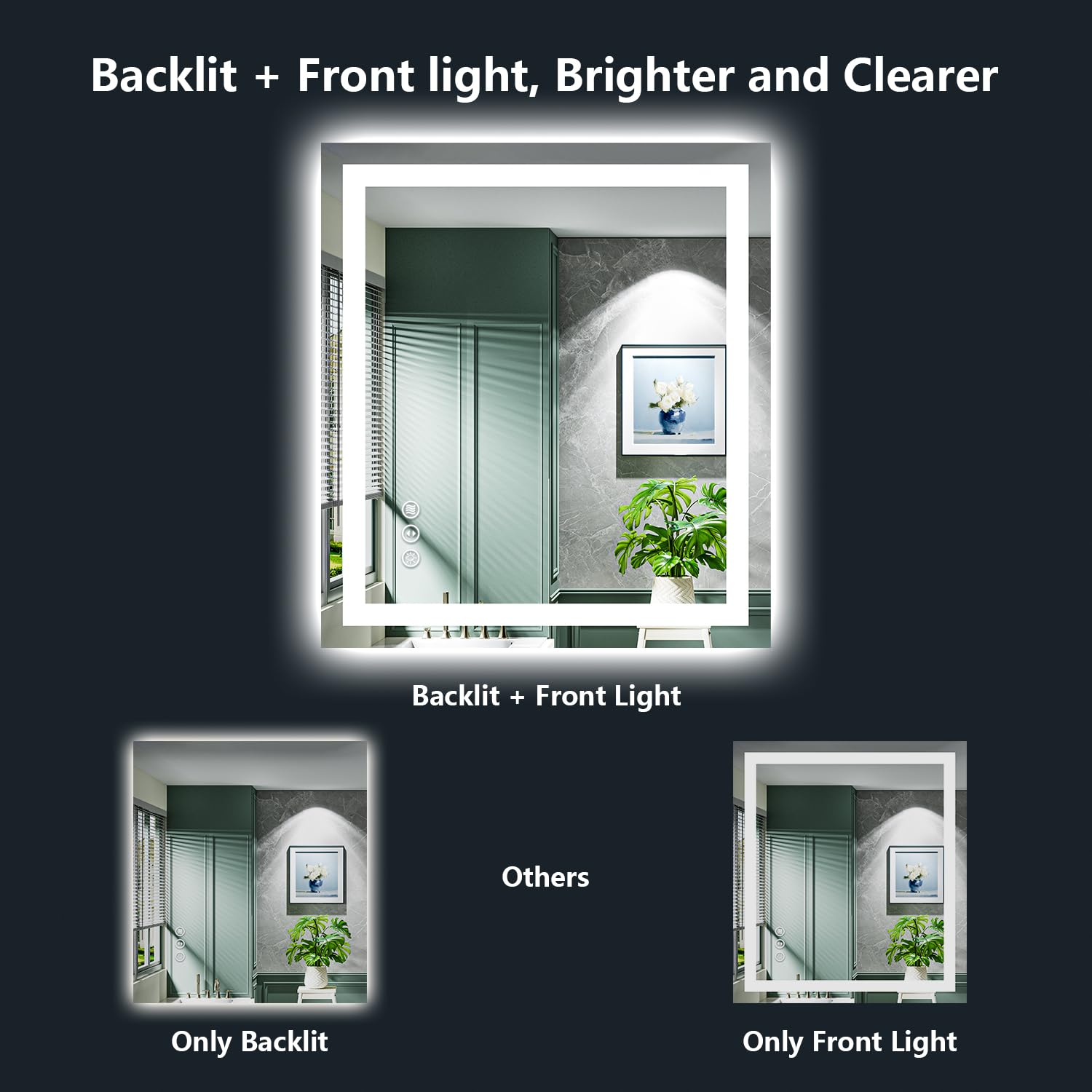 YEELAIT LED Bathroom Mirror with Lights 24x32 Inch Front and Backlit Lighted Vanity Mirror for Bathroom Wall with 3 Colors Dimmable Anti-Fog Memory Shatter-Proof IP54 Waterproof Horizontal/Vertical