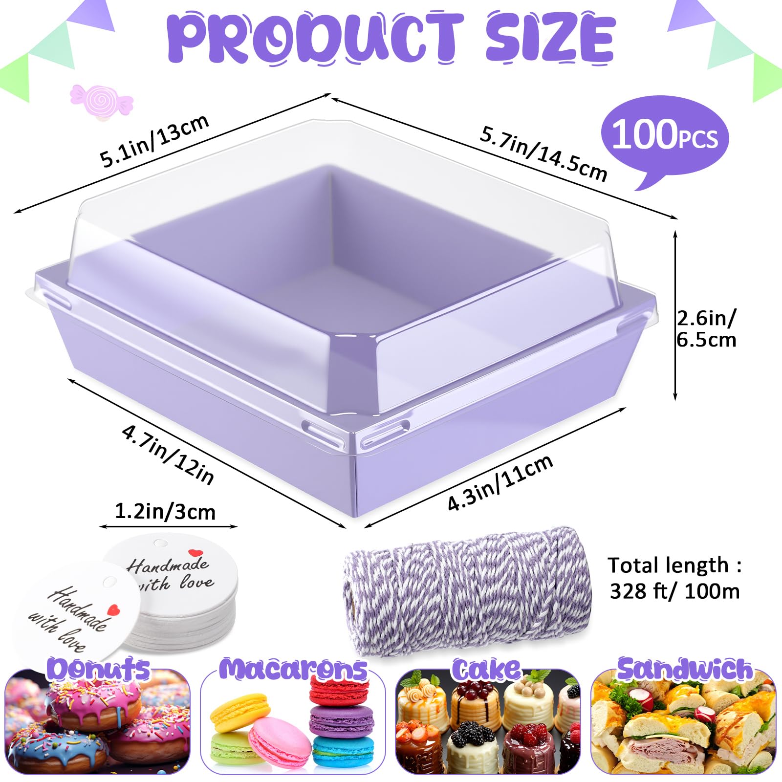 Outus 100 Pack Fall Thanksgiving Charcuterie Boxes with Clear Lids Paper Food Containers Cake Take out Bakery Boxes with Gift Ta